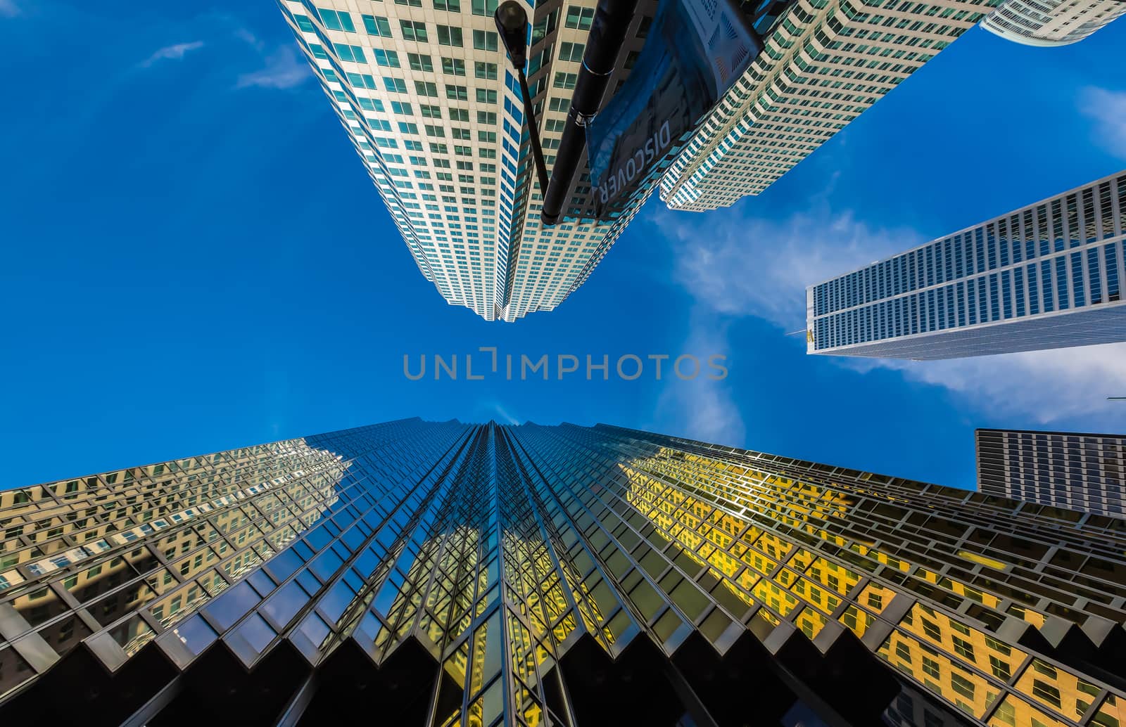 The vertical view of many amazing skycrapers in Toronto City downtown, Ontario, Canada.