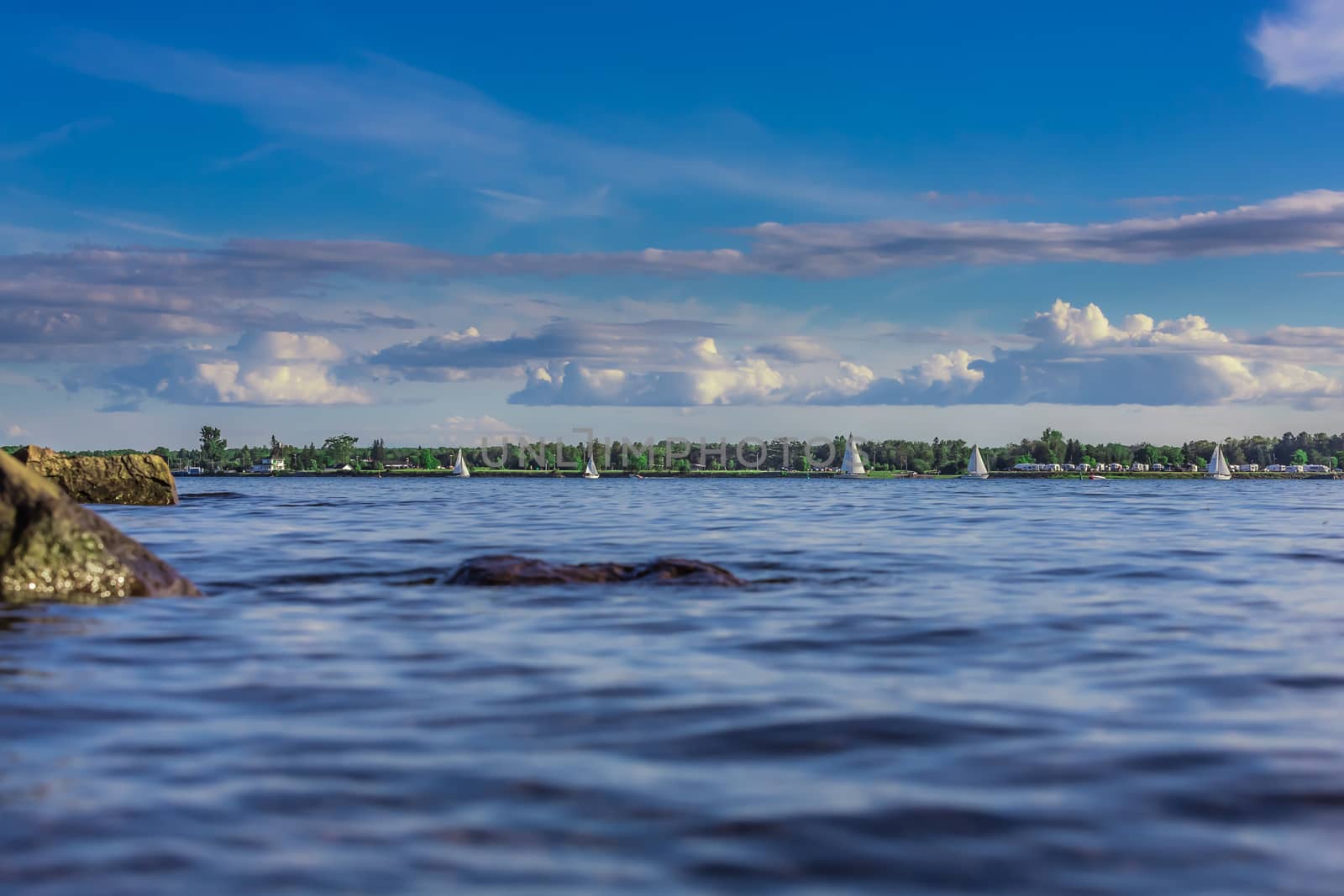 Many sailing ships in a lake in a sunny day, Ontario, Canada.