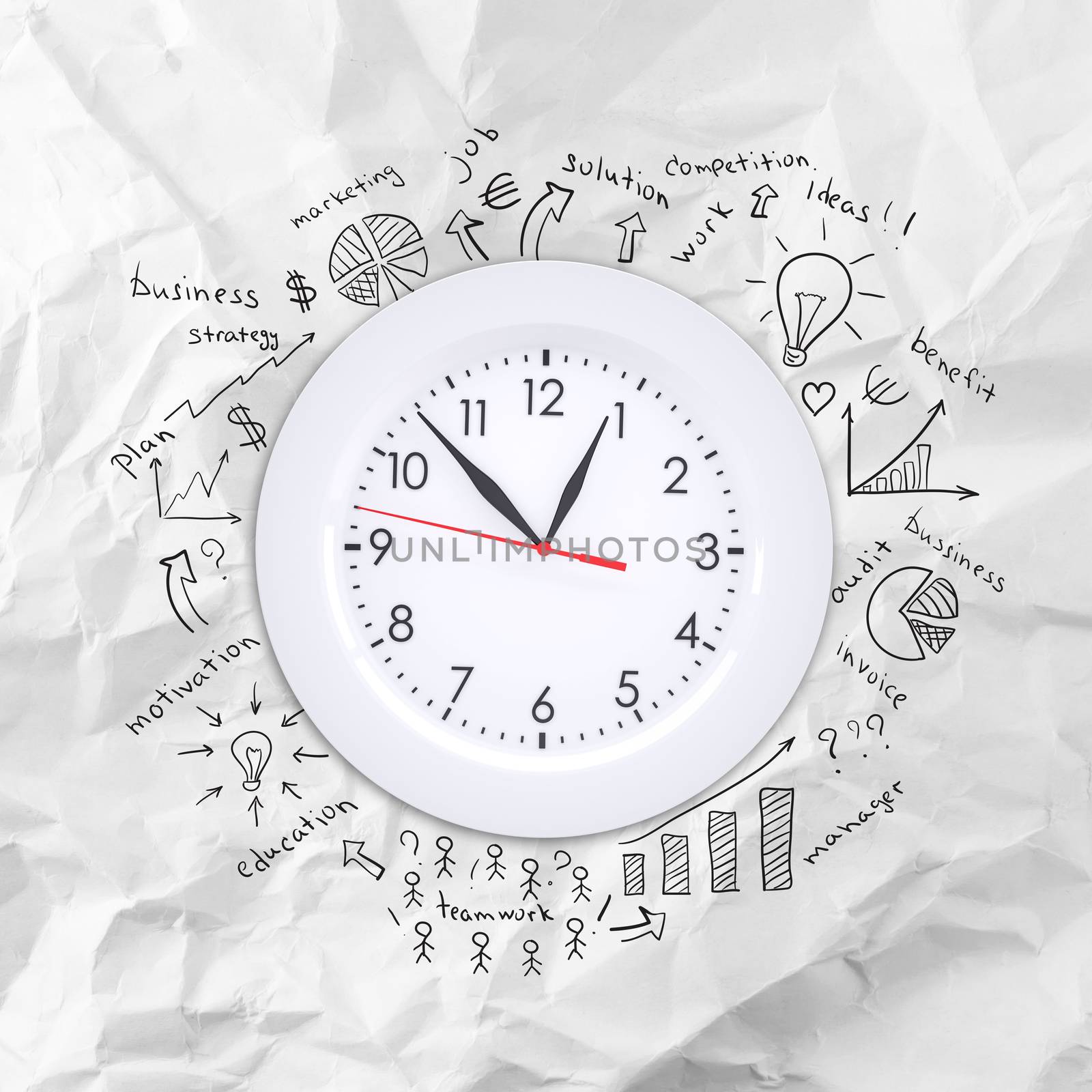 Clock with business sketches by cherezoff