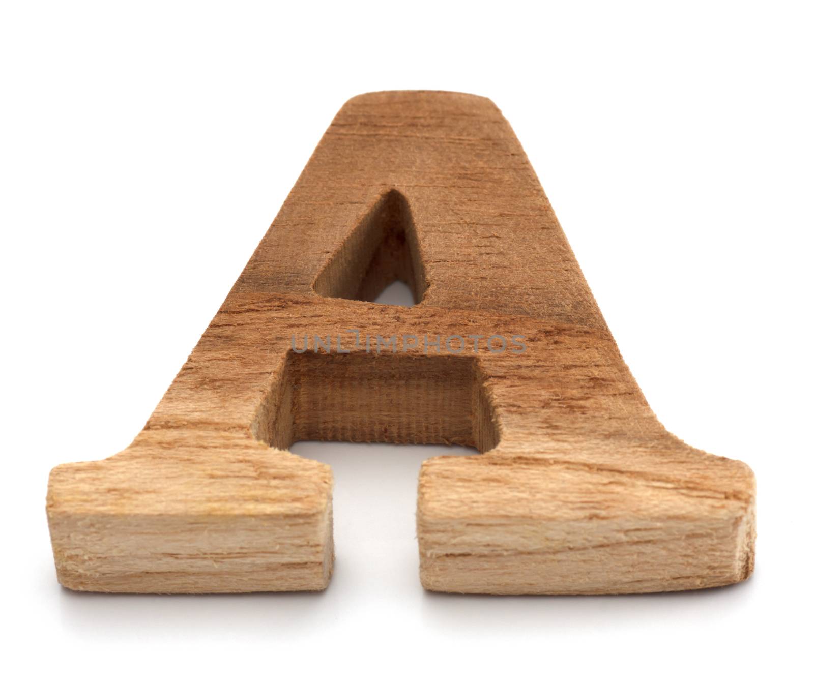 Alphabet made from wood on white