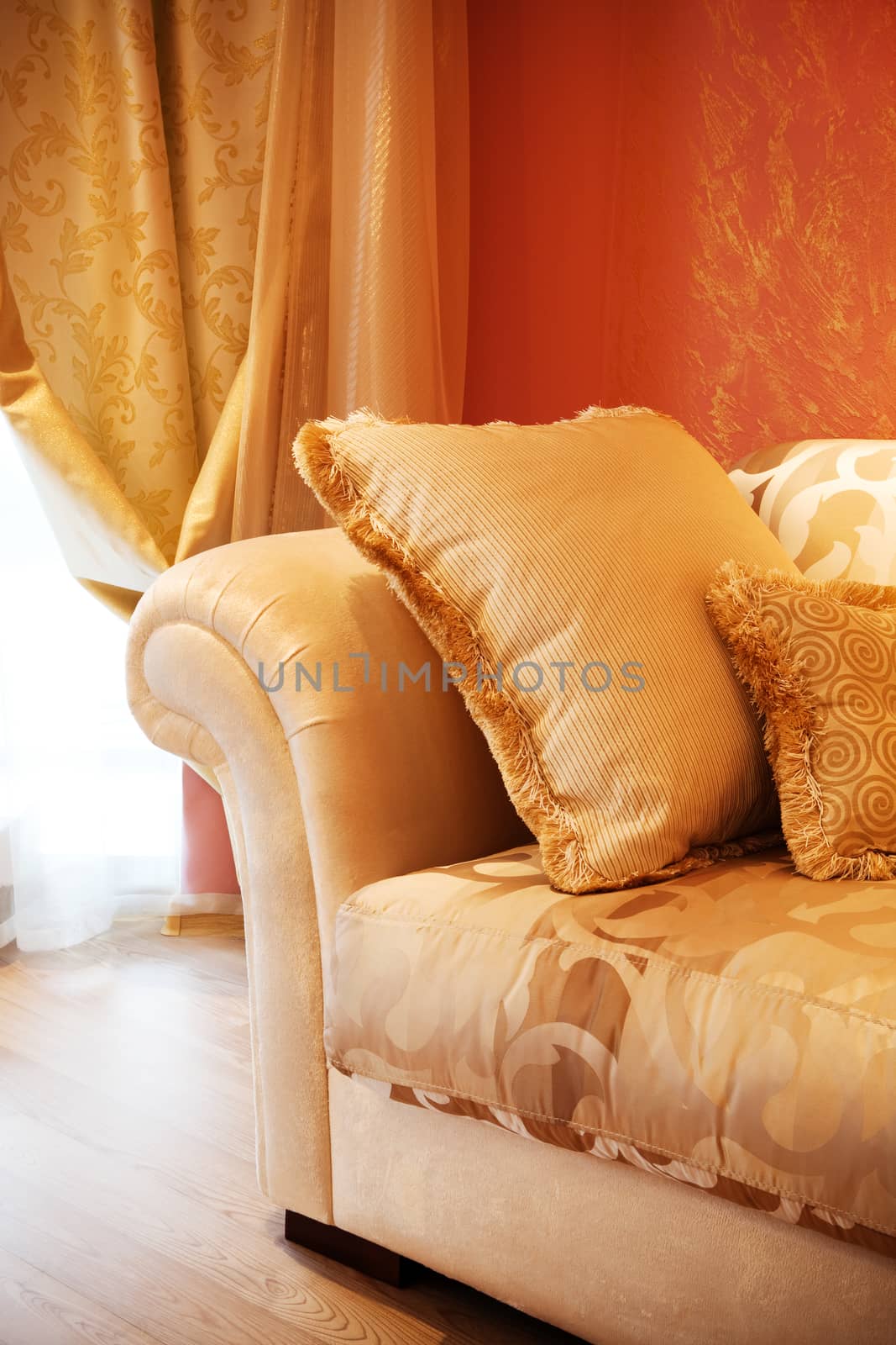 beautiful pillow on a sofa in modern apartment