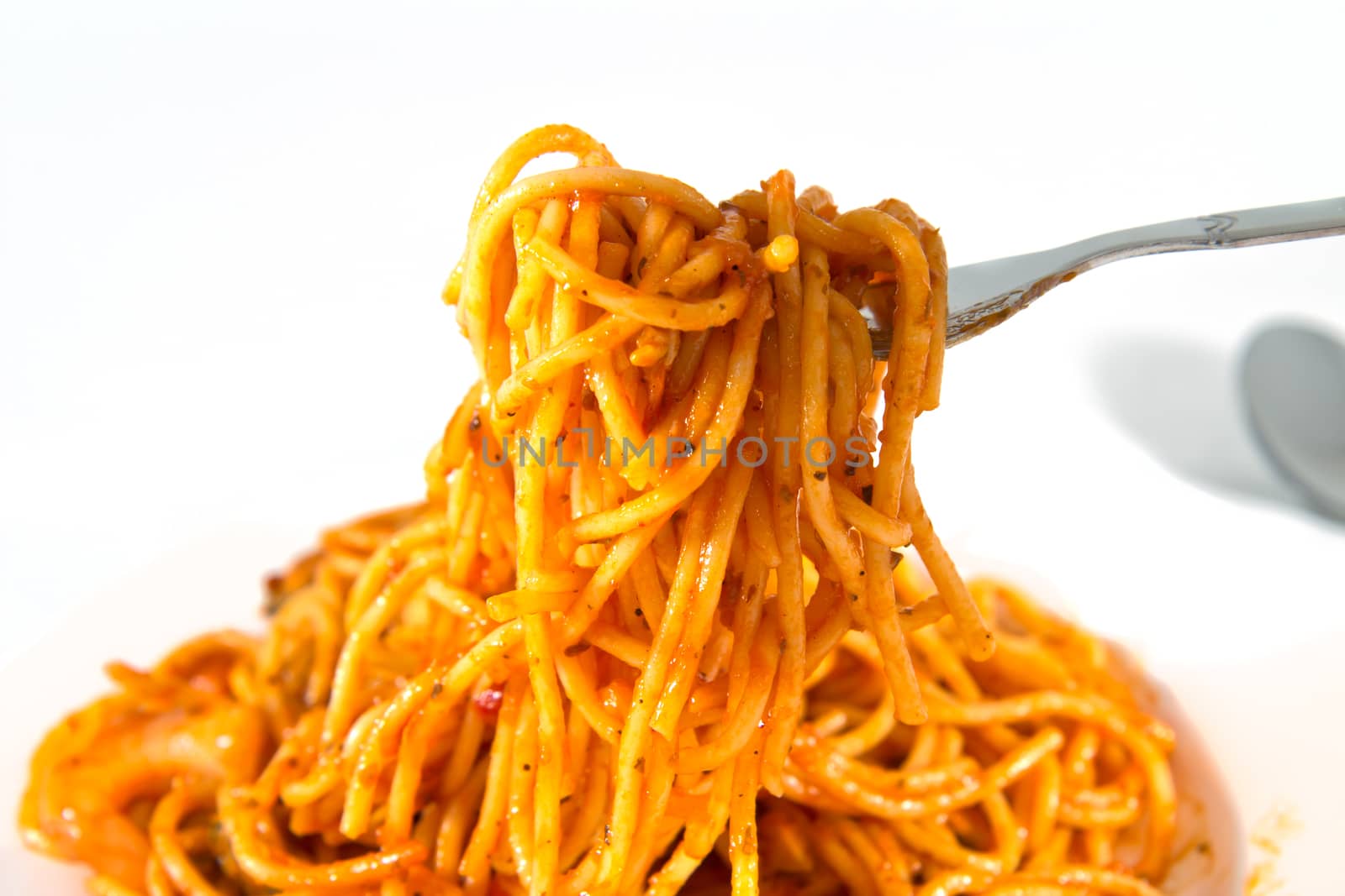 Spaghetti on fork