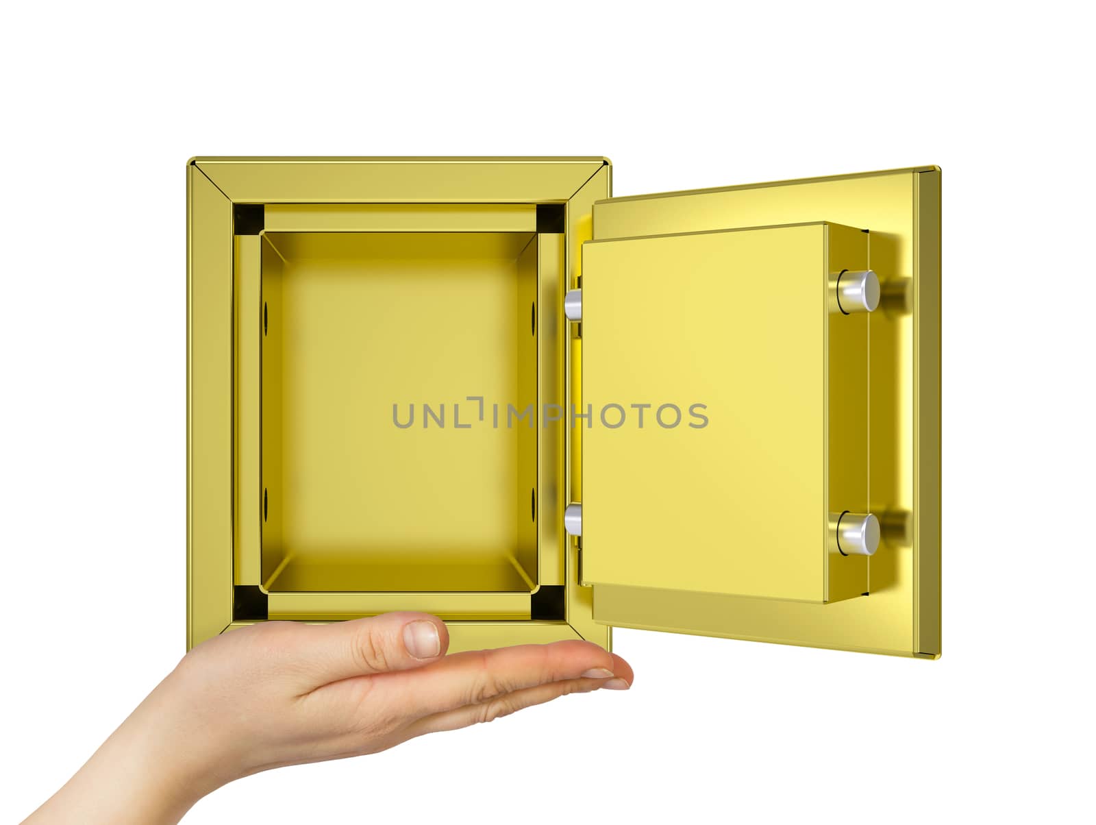 Hand holding open gold safe by cherezoff