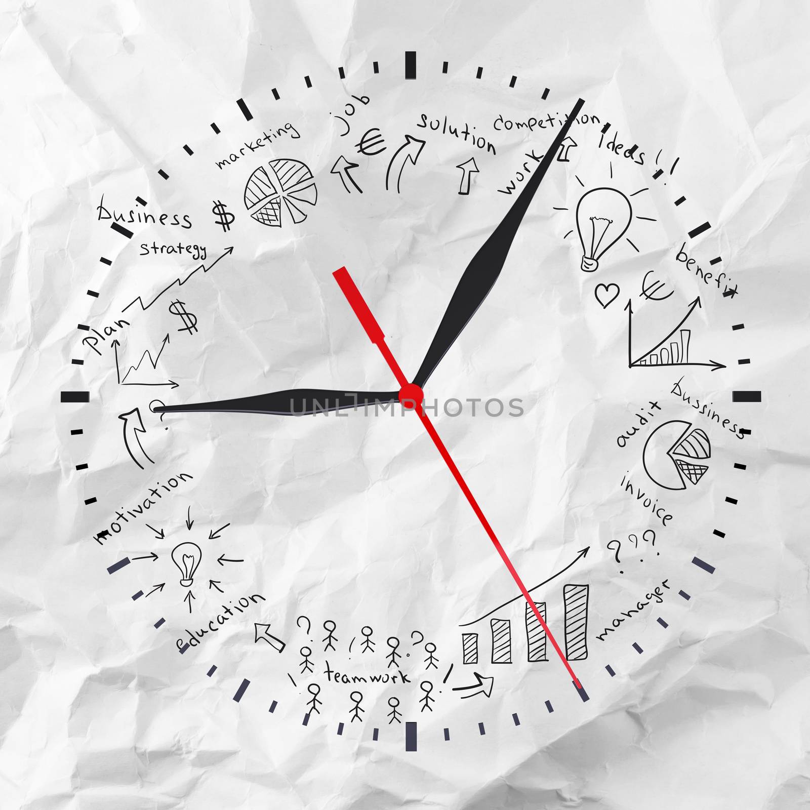 Clock with business sketches by cherezoff