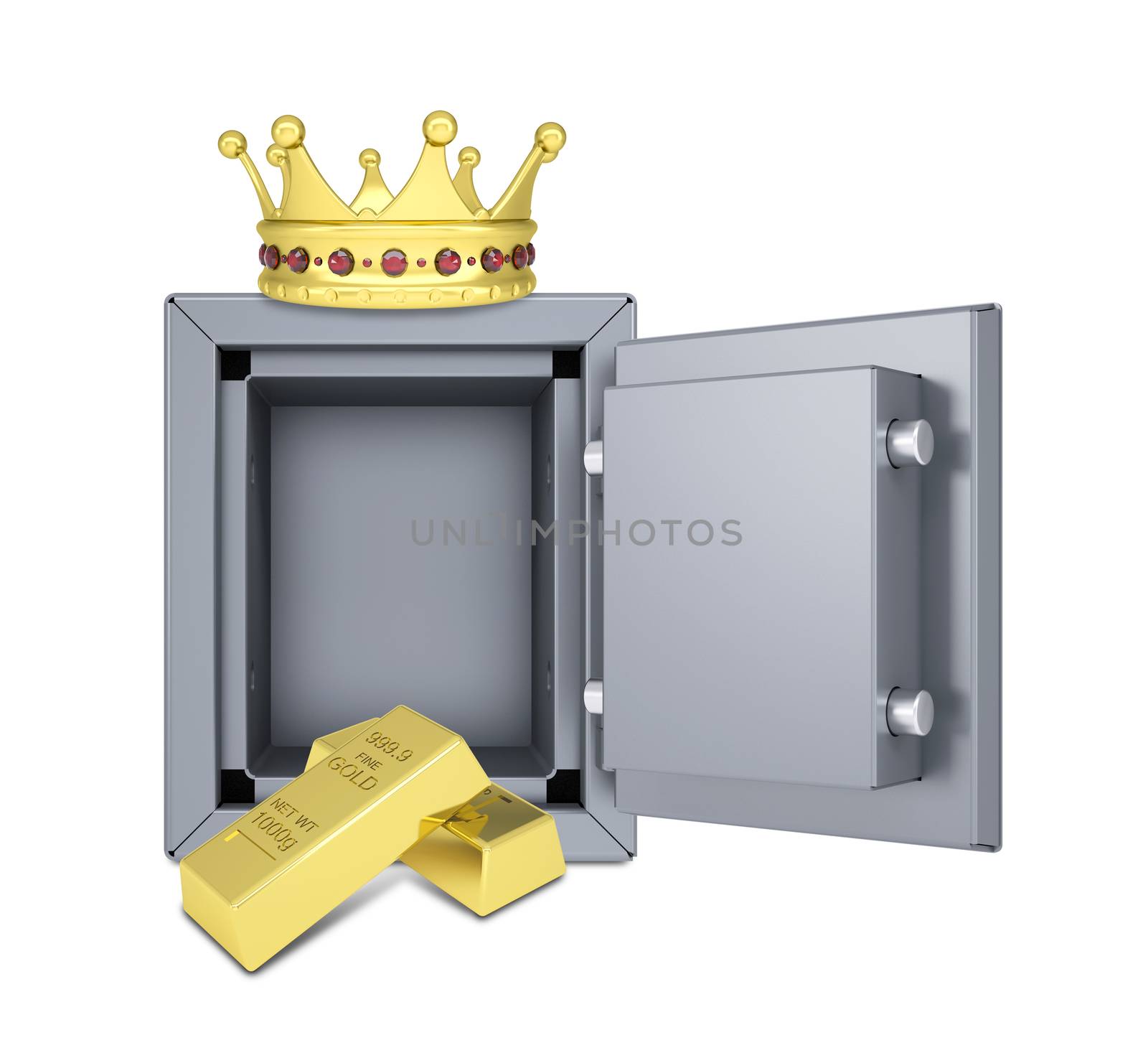 Gold crown, gold bullion and safe by cherezoff