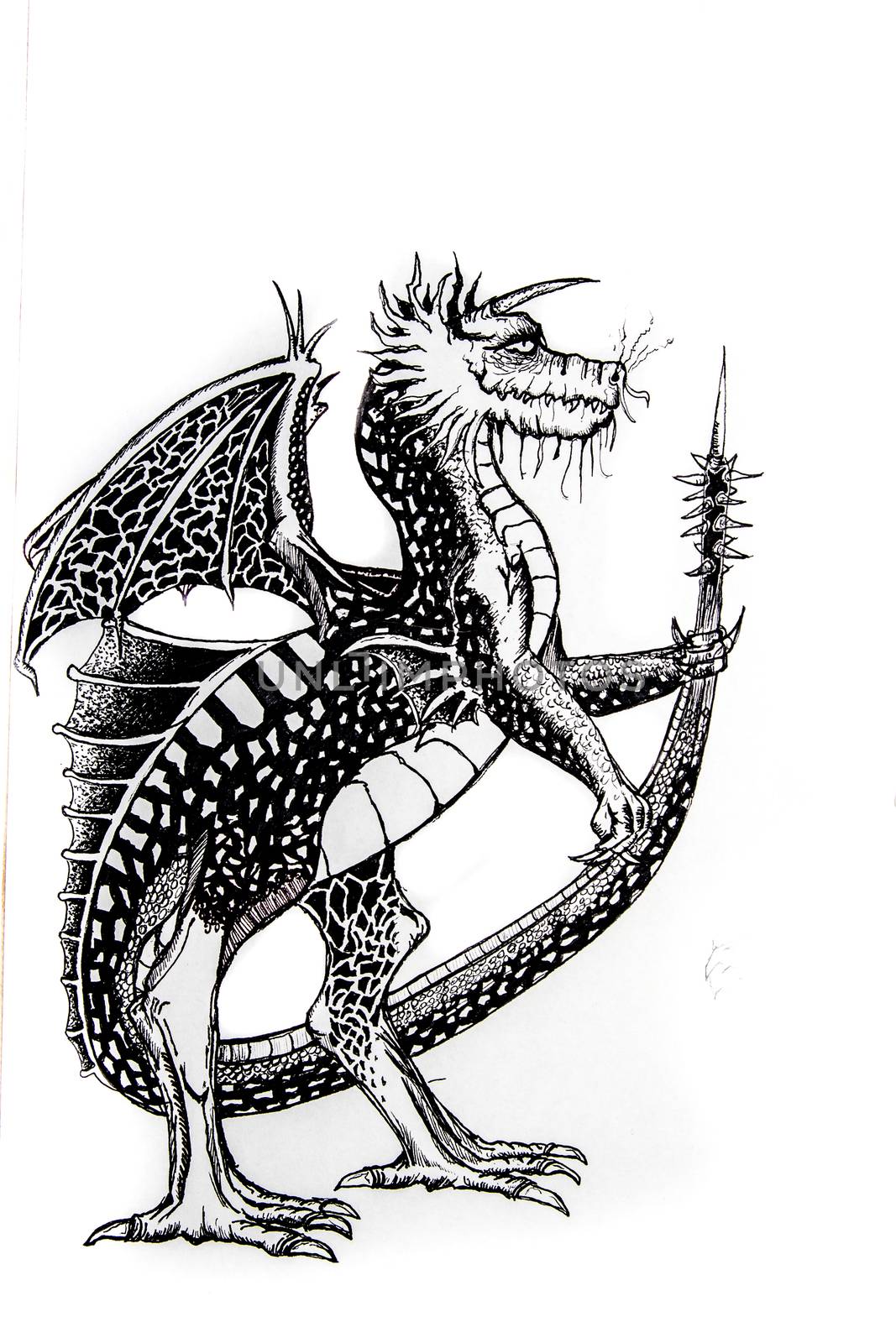 Dragon made with ink, tattoo sketch illustration by FernandoCortes
