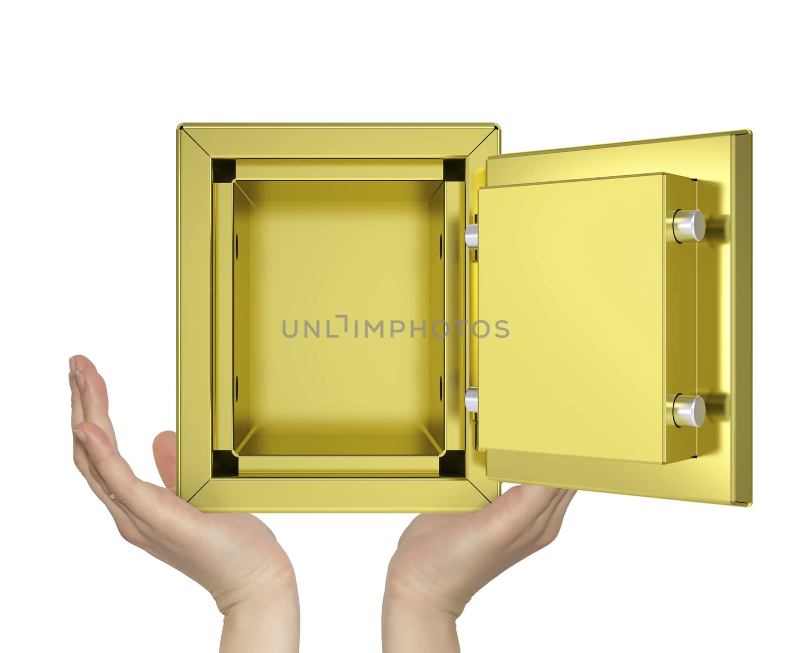 Hands holding open gold safe by cherezoff