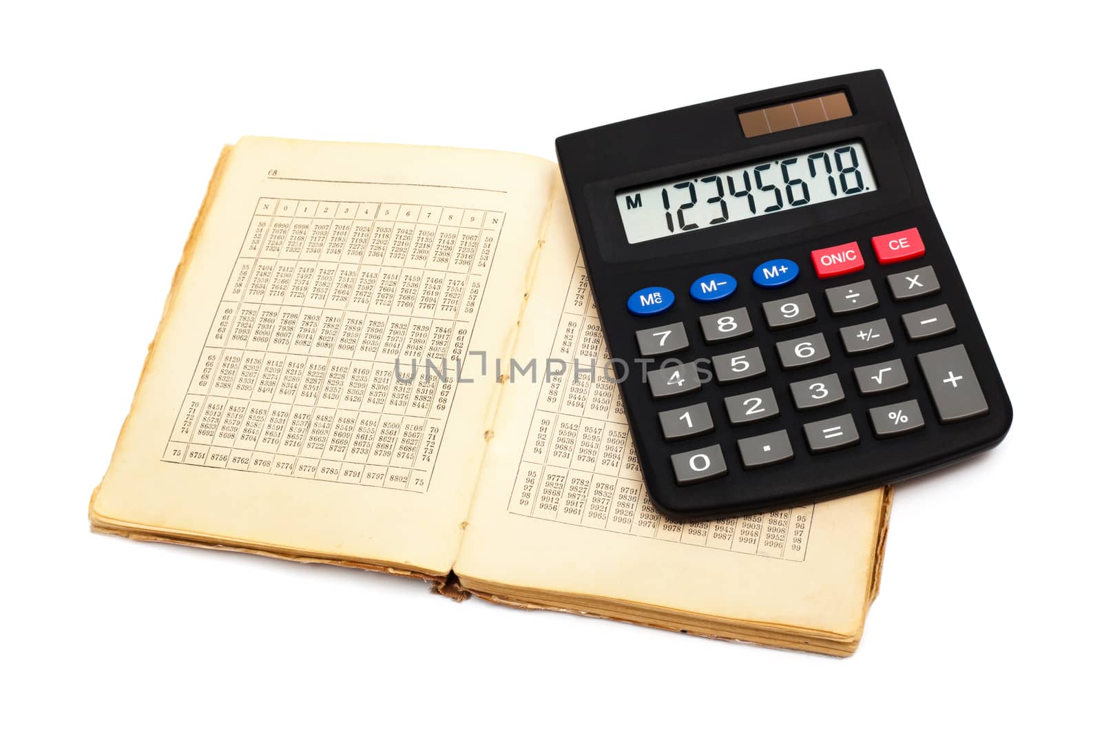 calculator with an old book by terex