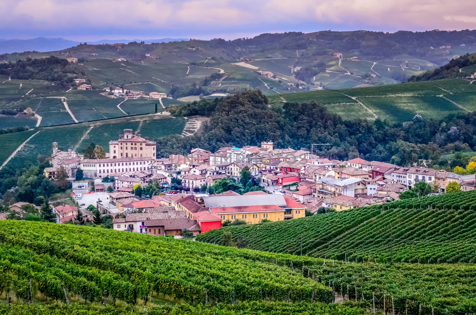 Scenic view of Barolo village in Piemont area, Italy
