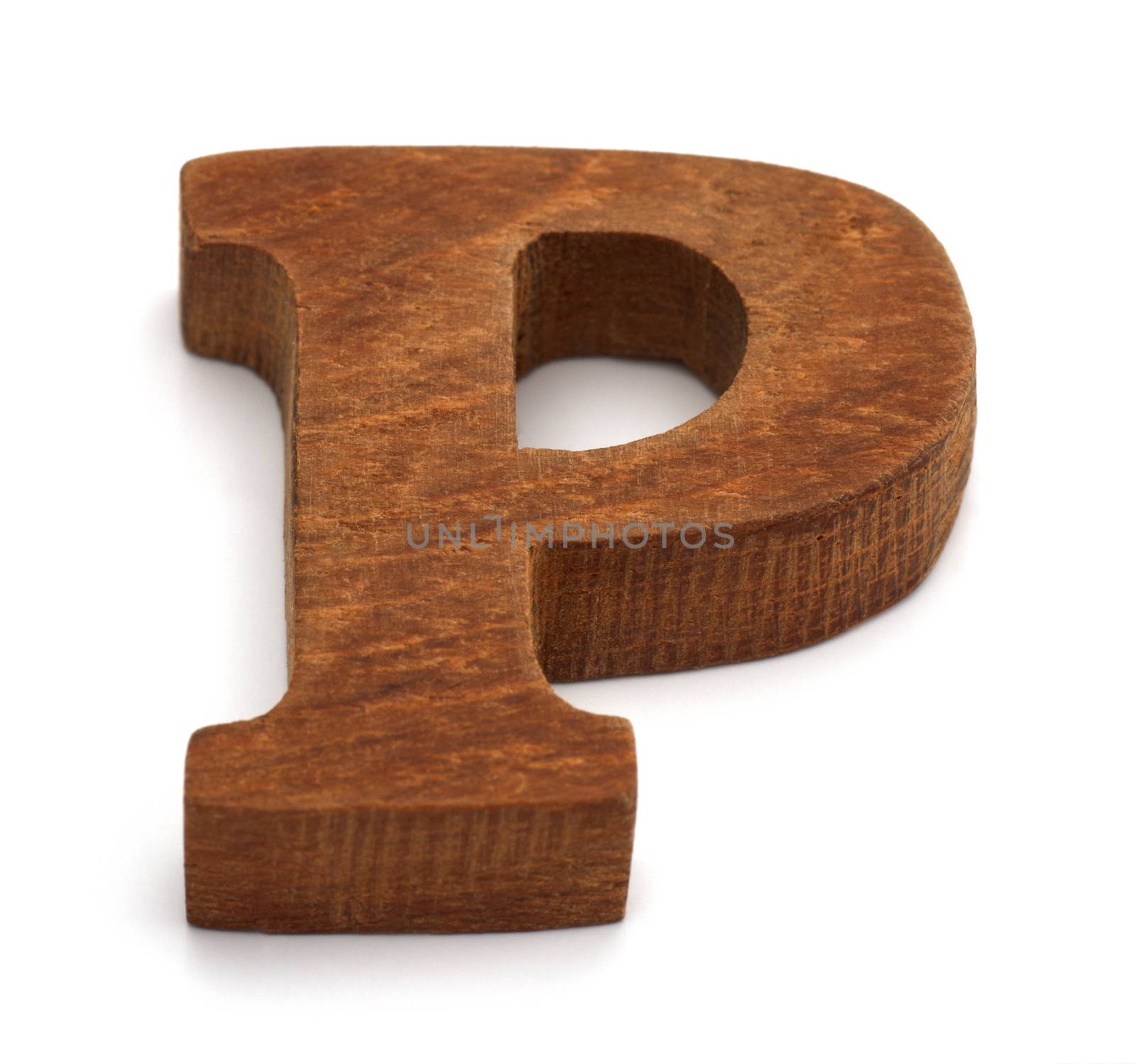 Alphabet made from wood on white