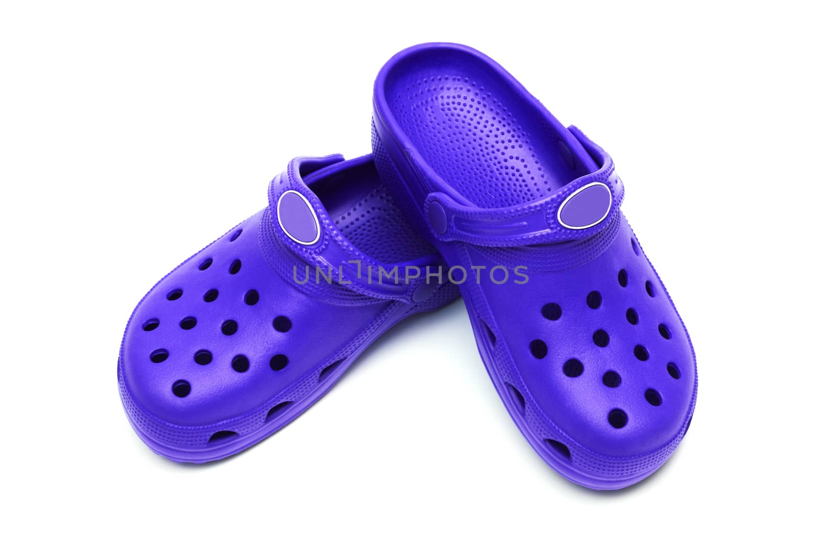 blue rubber shoes on a white background