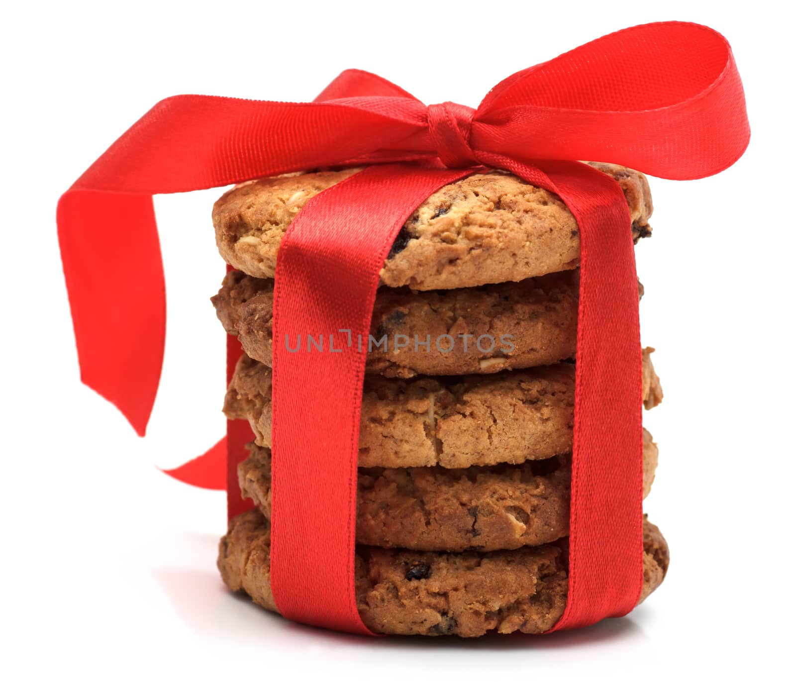 cookies with red ribbon isolated on white