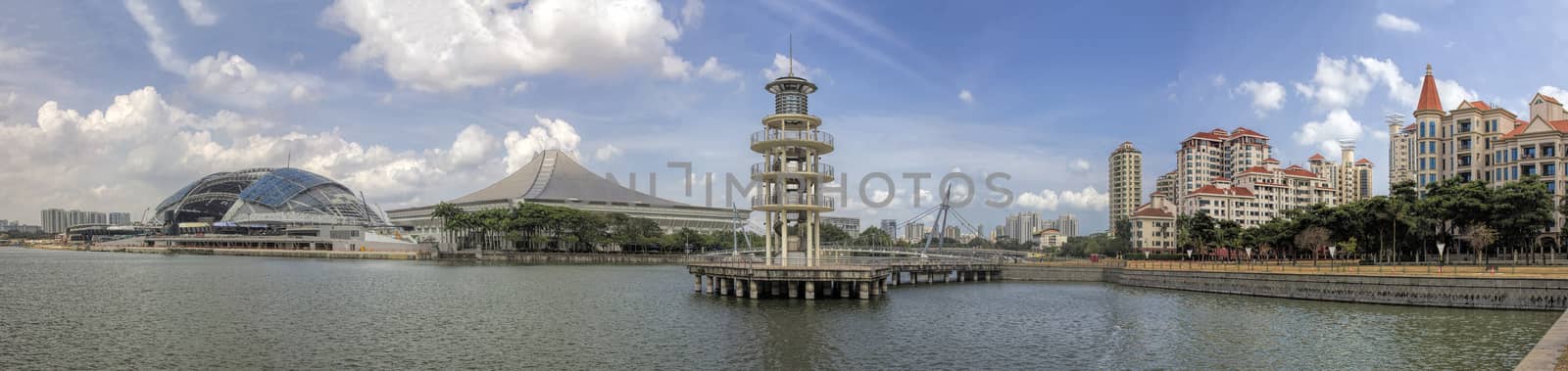 Tanjong Rhu Residential Housing District with Outdoors Park Bridge and Stadium in Singapore Panorama