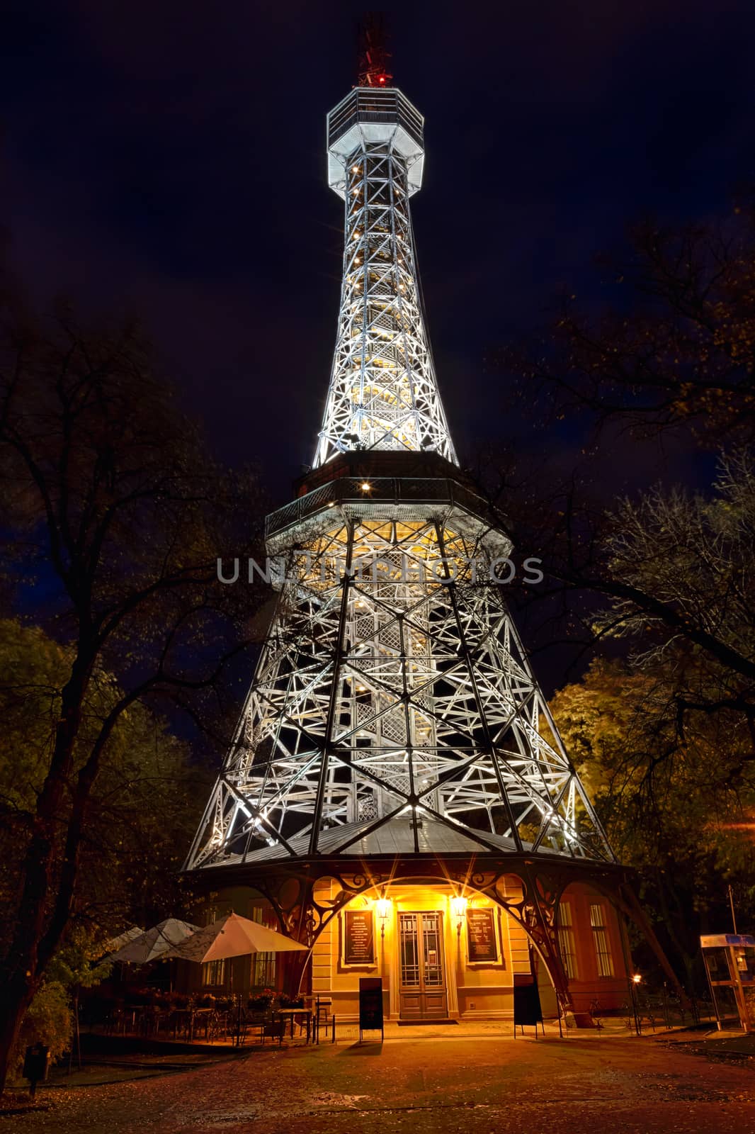 Prague Lookout Tower on Petrin hill with the night illumination