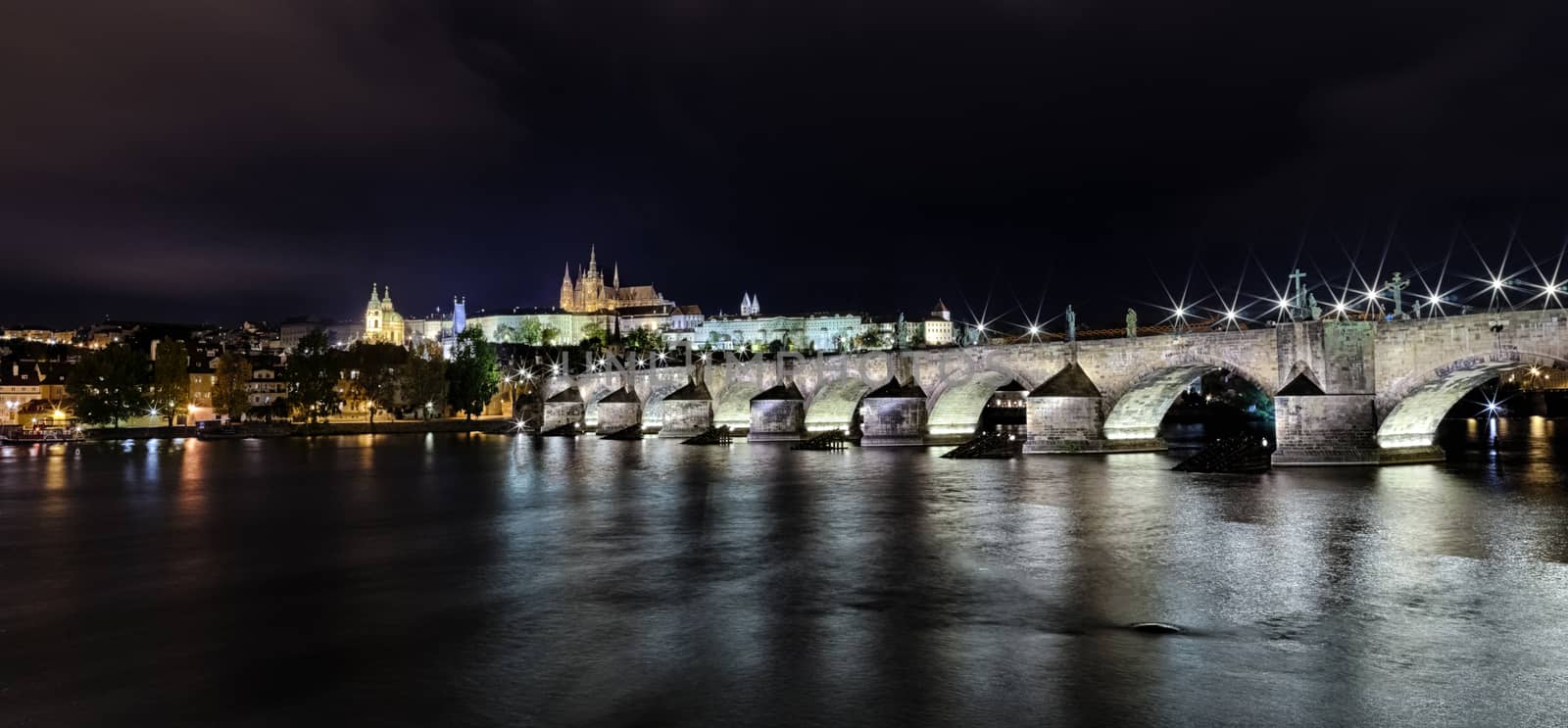The Prague Castle and Charles bridge in the night
