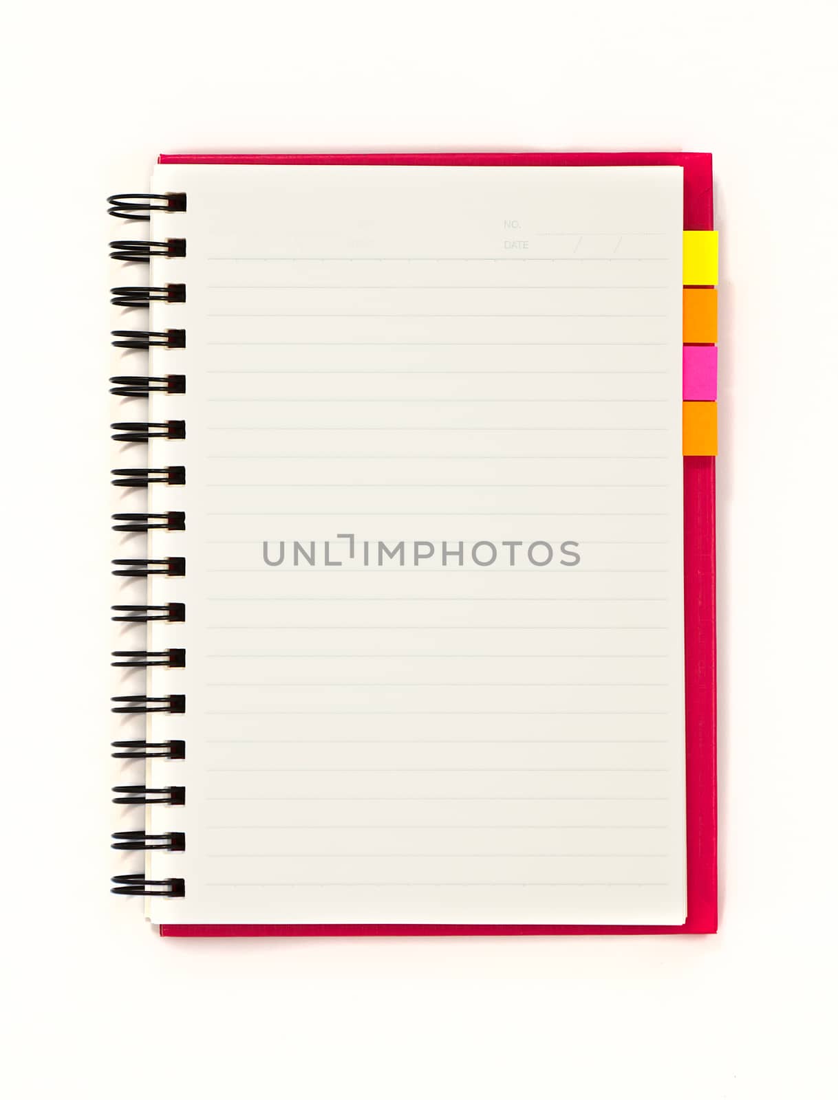Red notebook with notepad isolated on white background