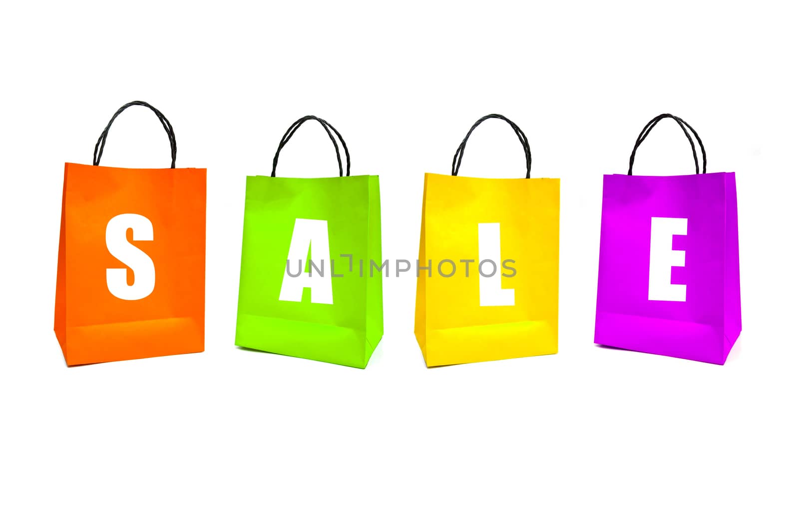 color paper bags on white background