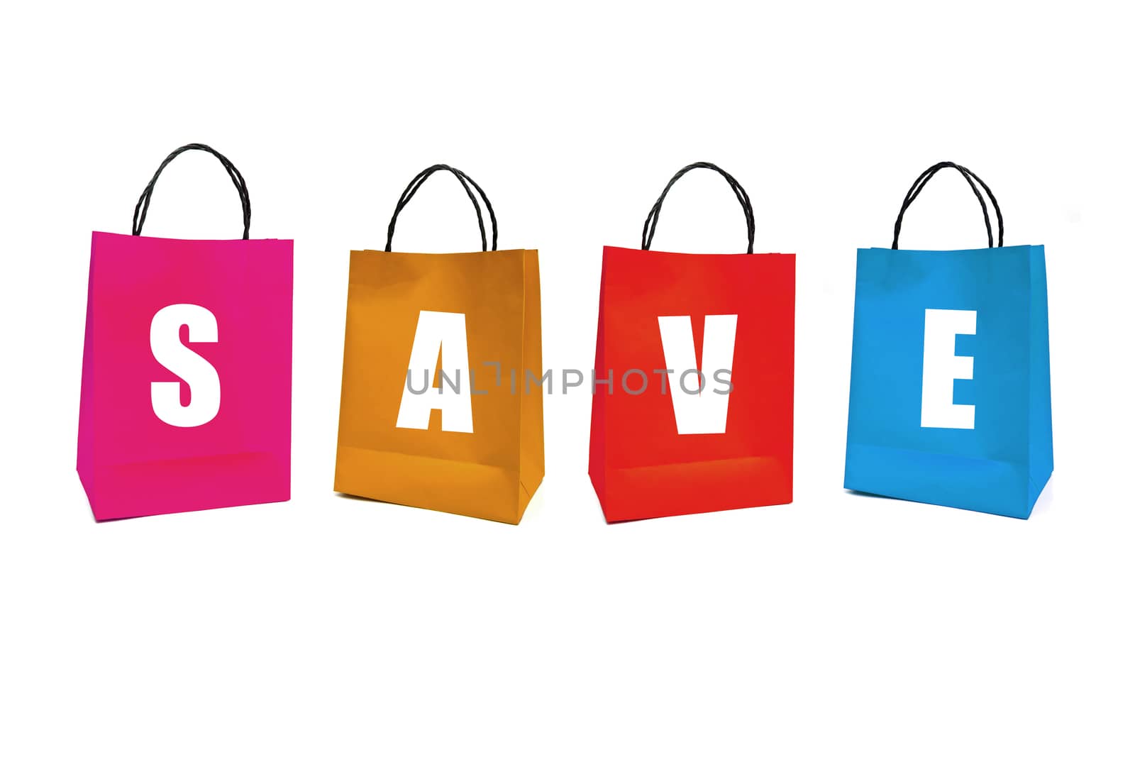 color paper bags on white background