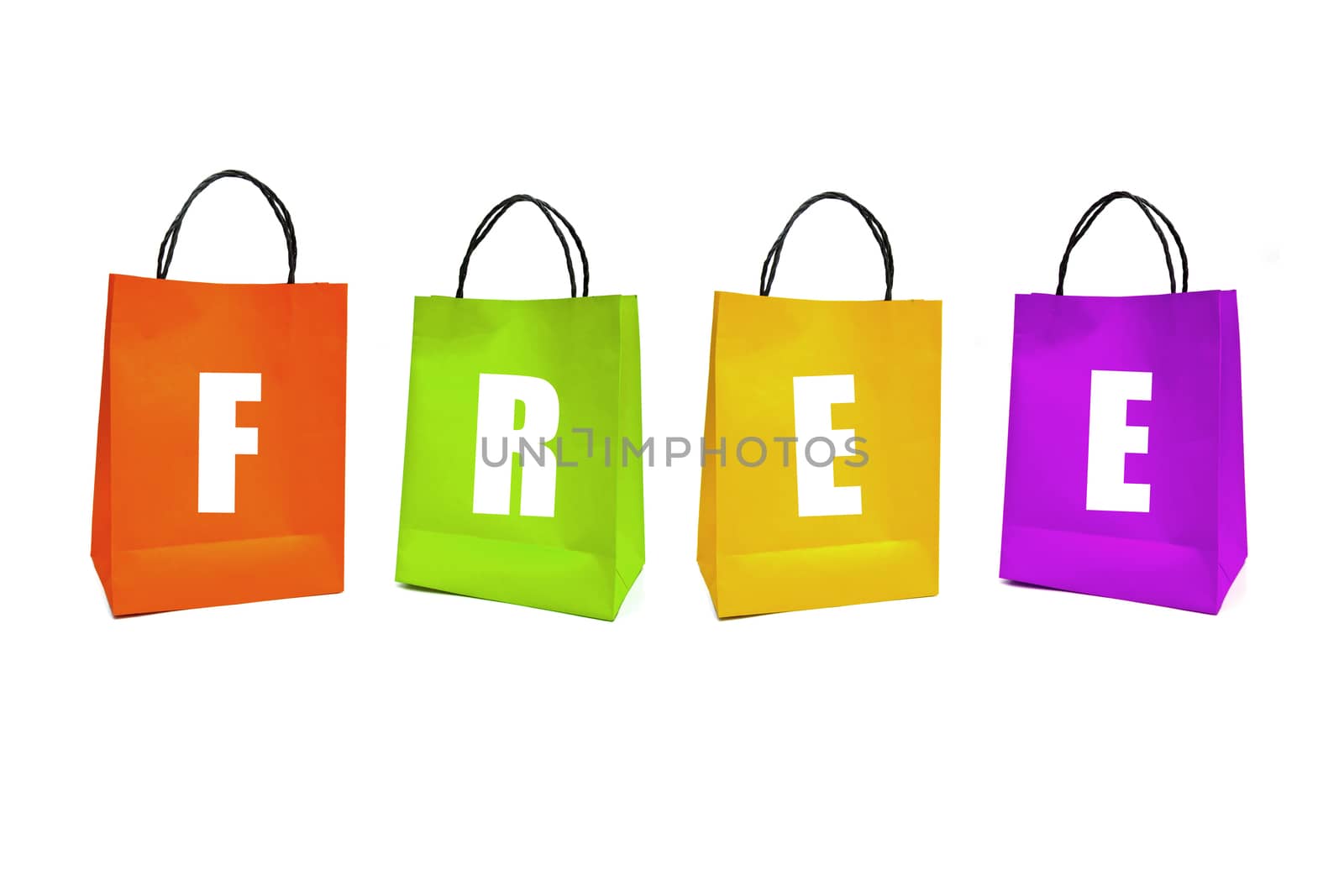 color paper bags on white background