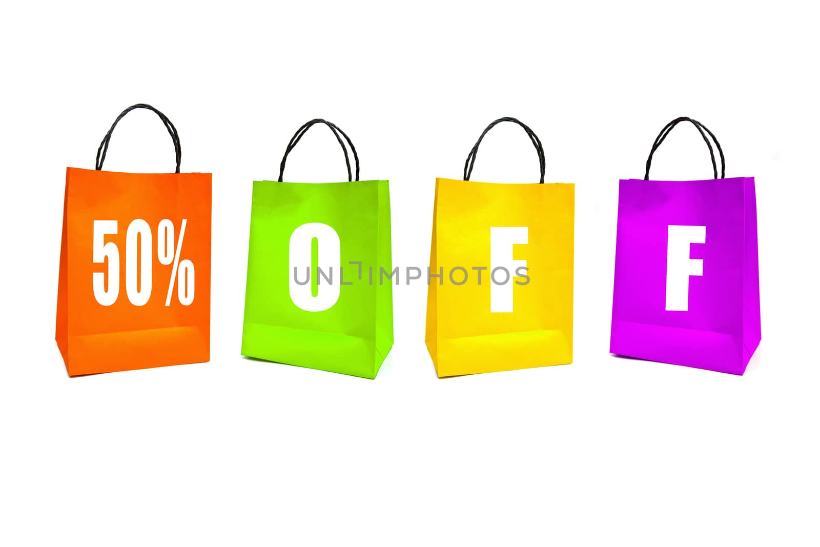 color paper bags on white background