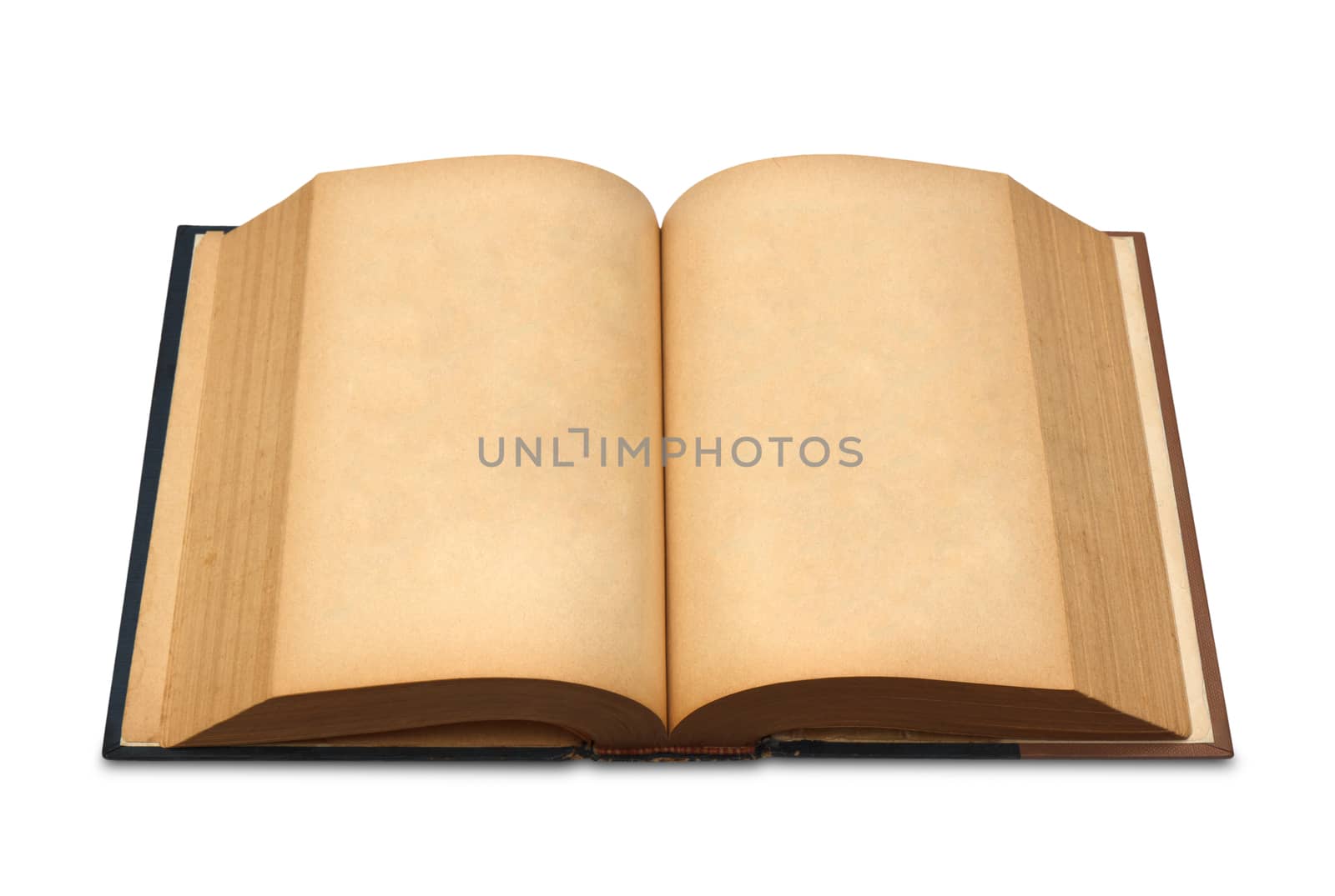 Old book with blank yellow stained pages