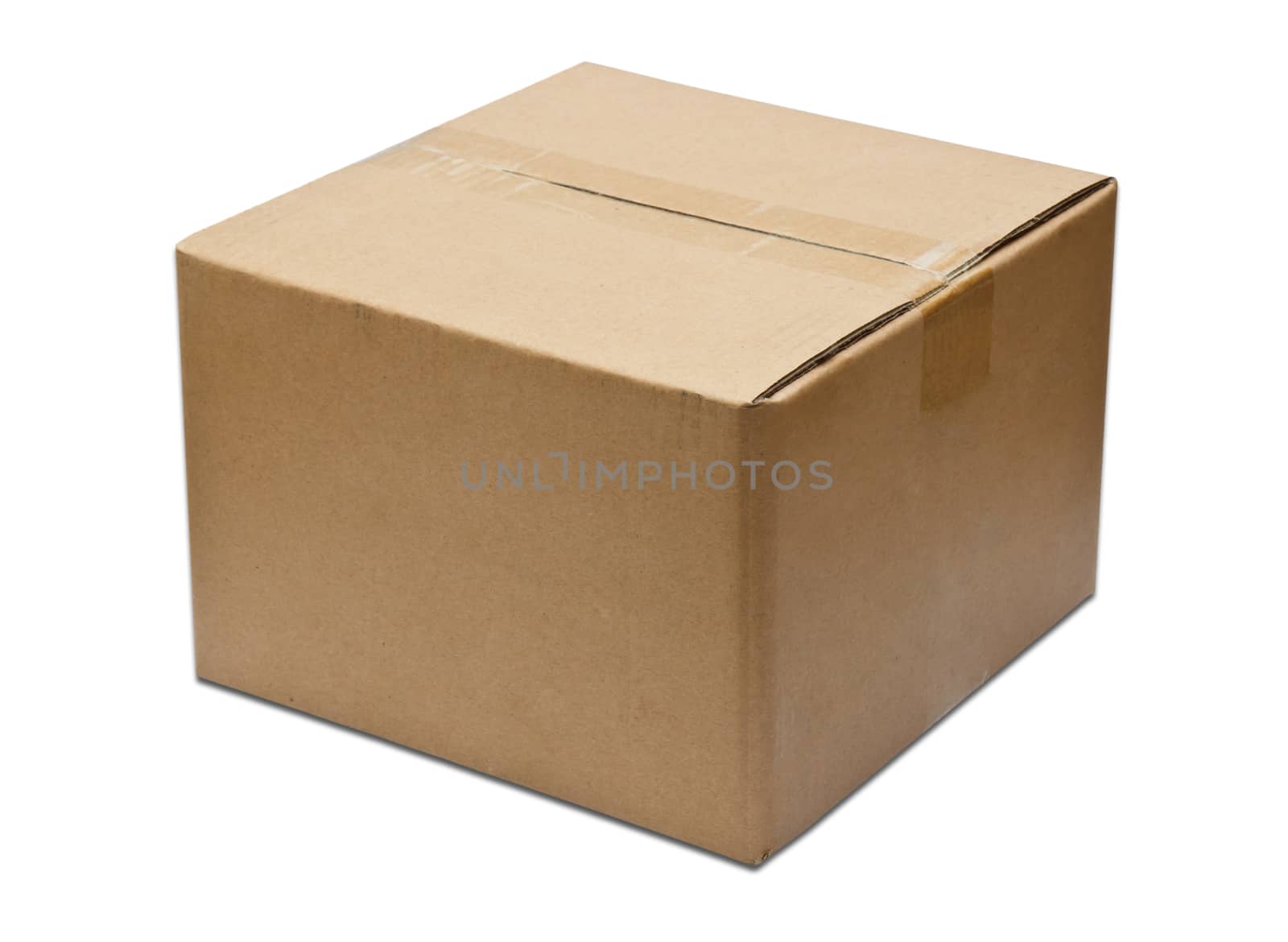 Close brown paper box on white