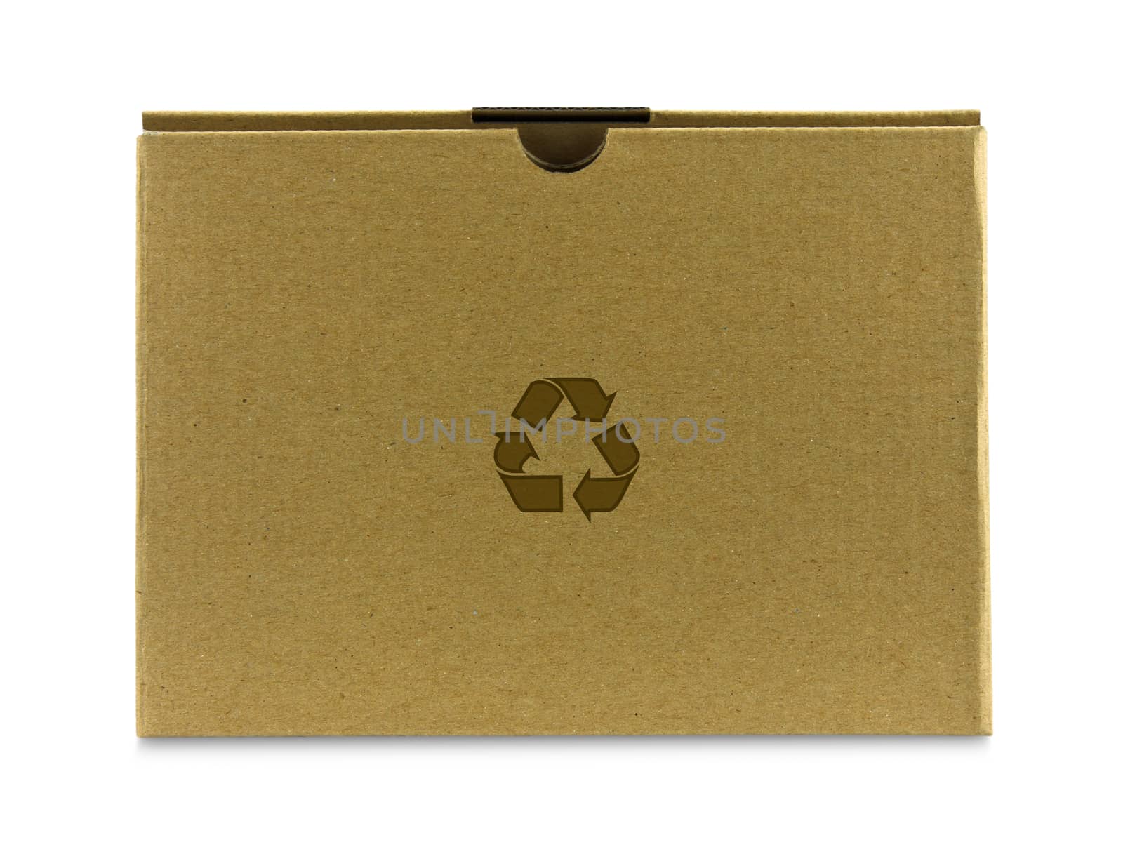 Close brown paper box on white