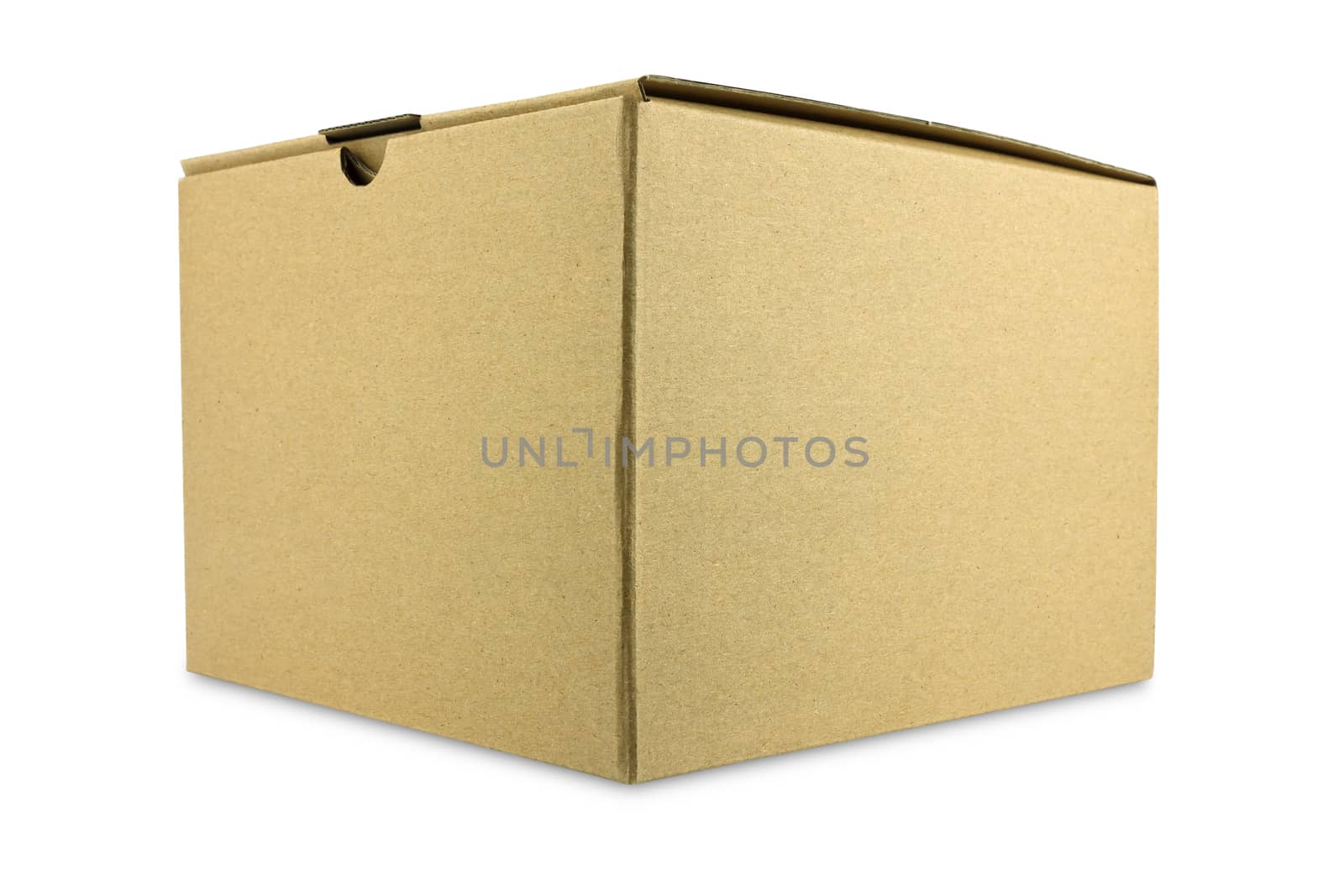 Close brown paper box on white