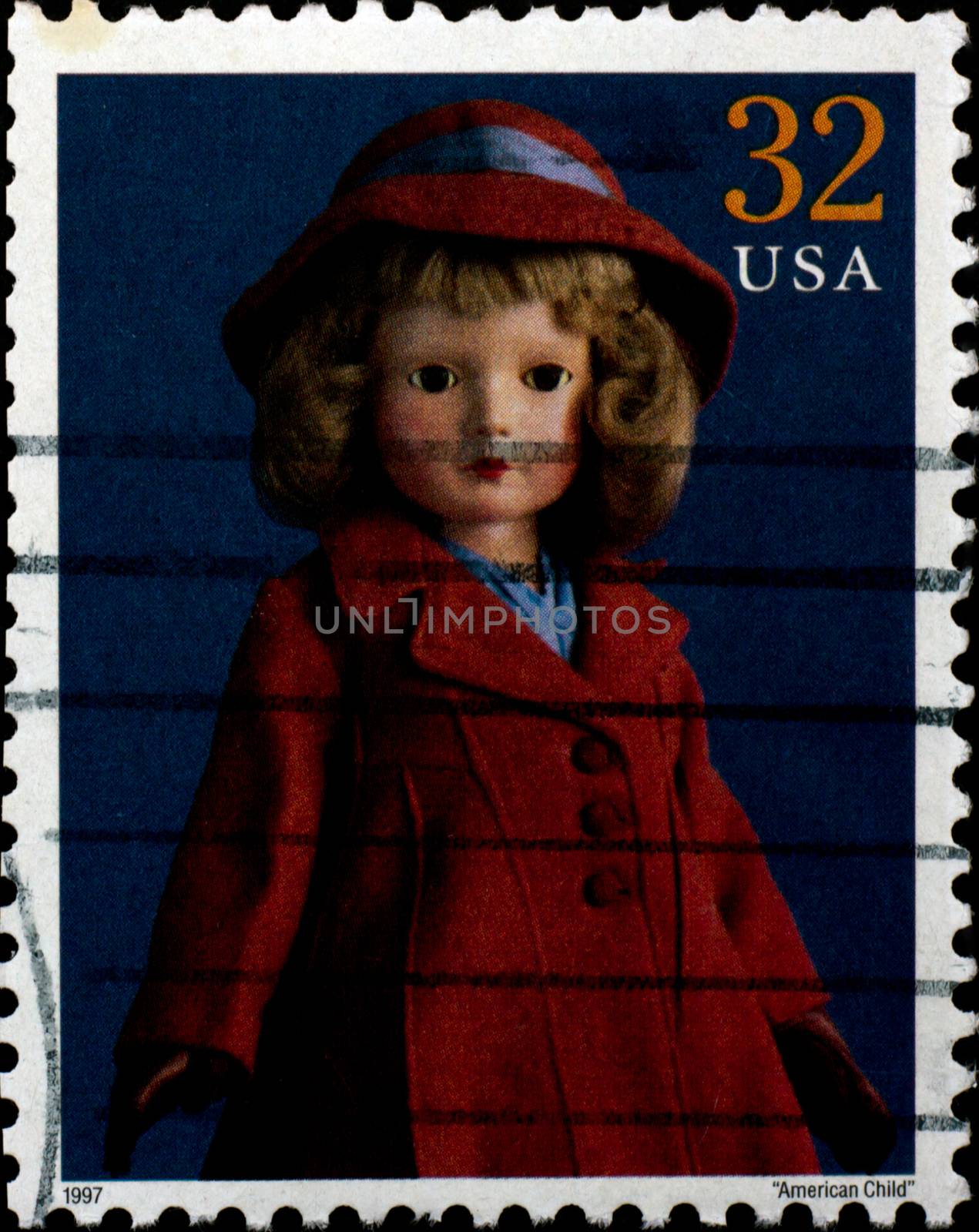 USA - CIRCA 1997 : Stamp printed in the USA shows American Child doll, circa 1997