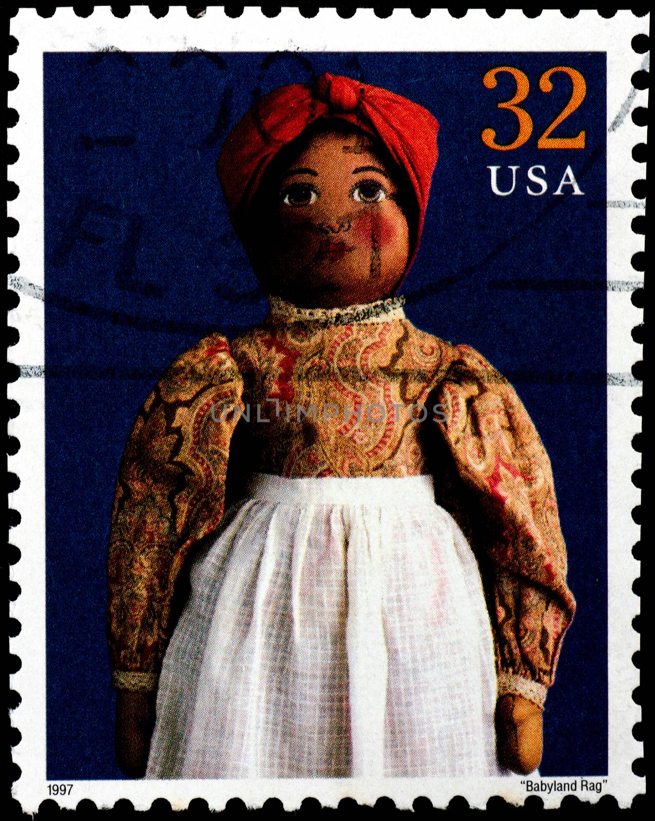 USA - CIRCA 1997 : Stamp printed in the USA shows Babyland Rag doll, circa 1997
