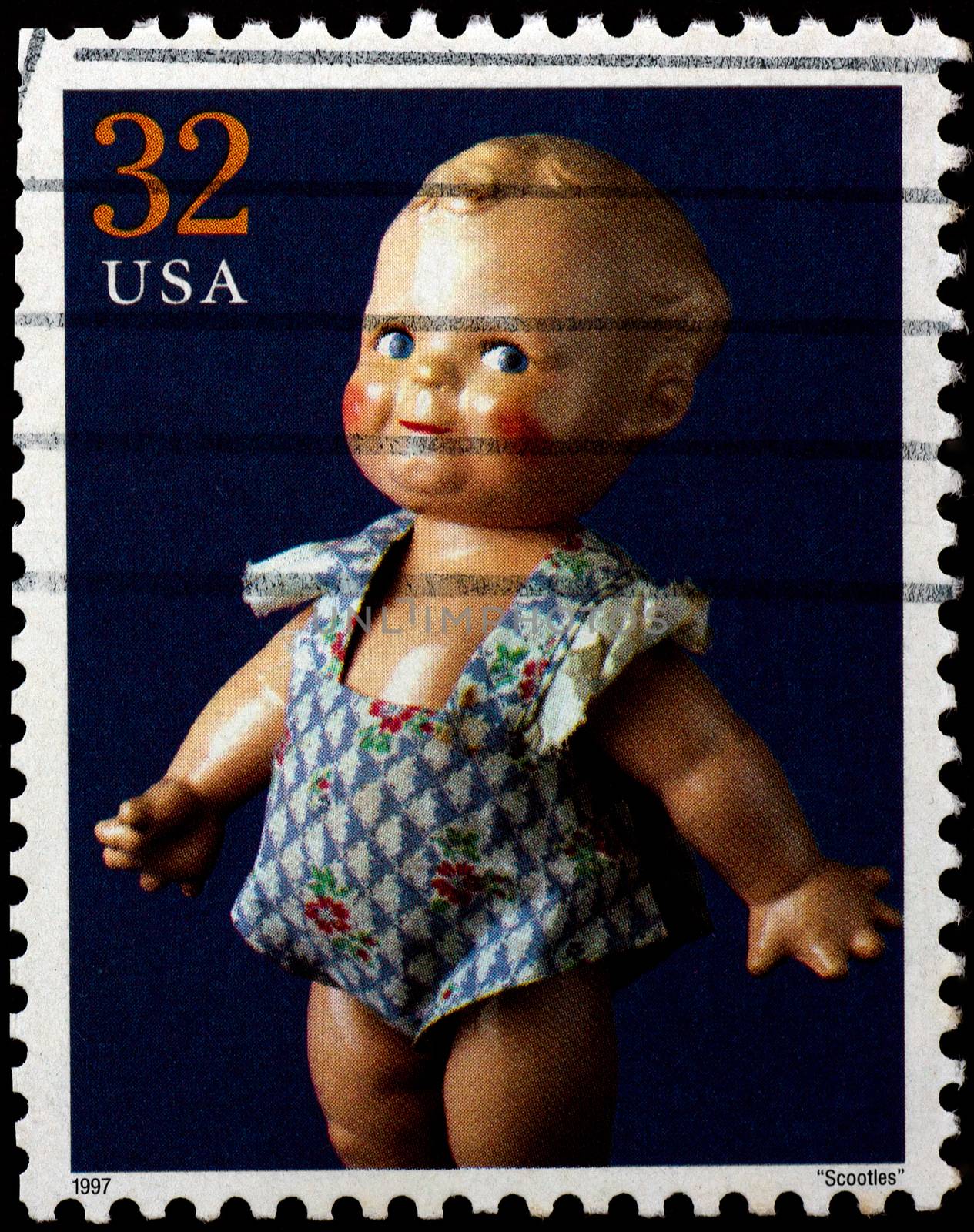 USA - CIRCA 1997 : Stamp printed in the USA shows scootles doll, circa 1997