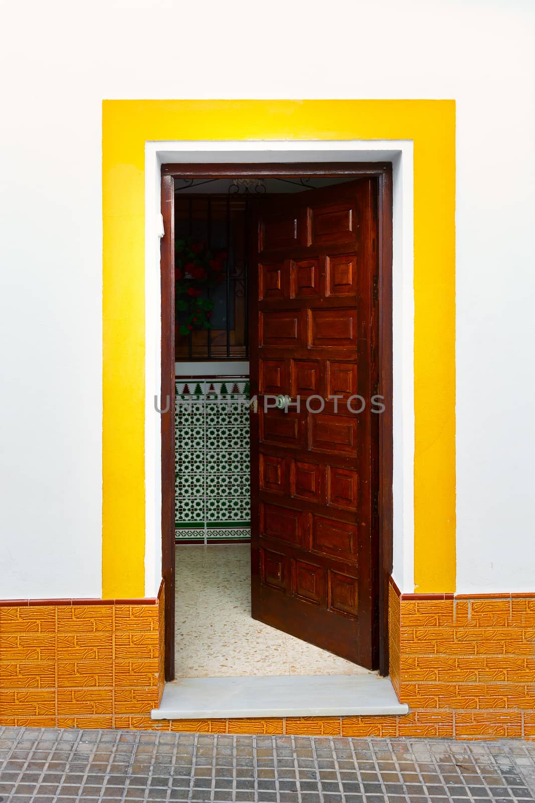 Wooden Open Door in Spanish City