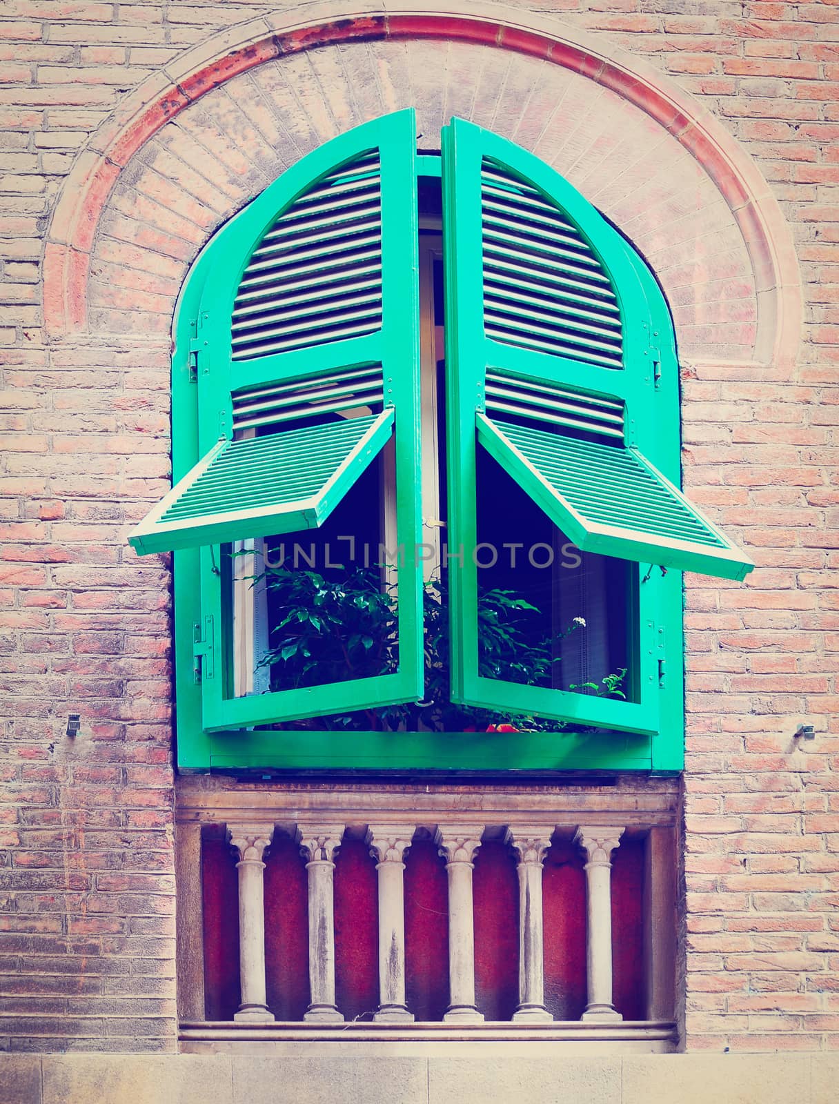  Italian Window  Decorated with Fresh Flowers, Instagram Effect