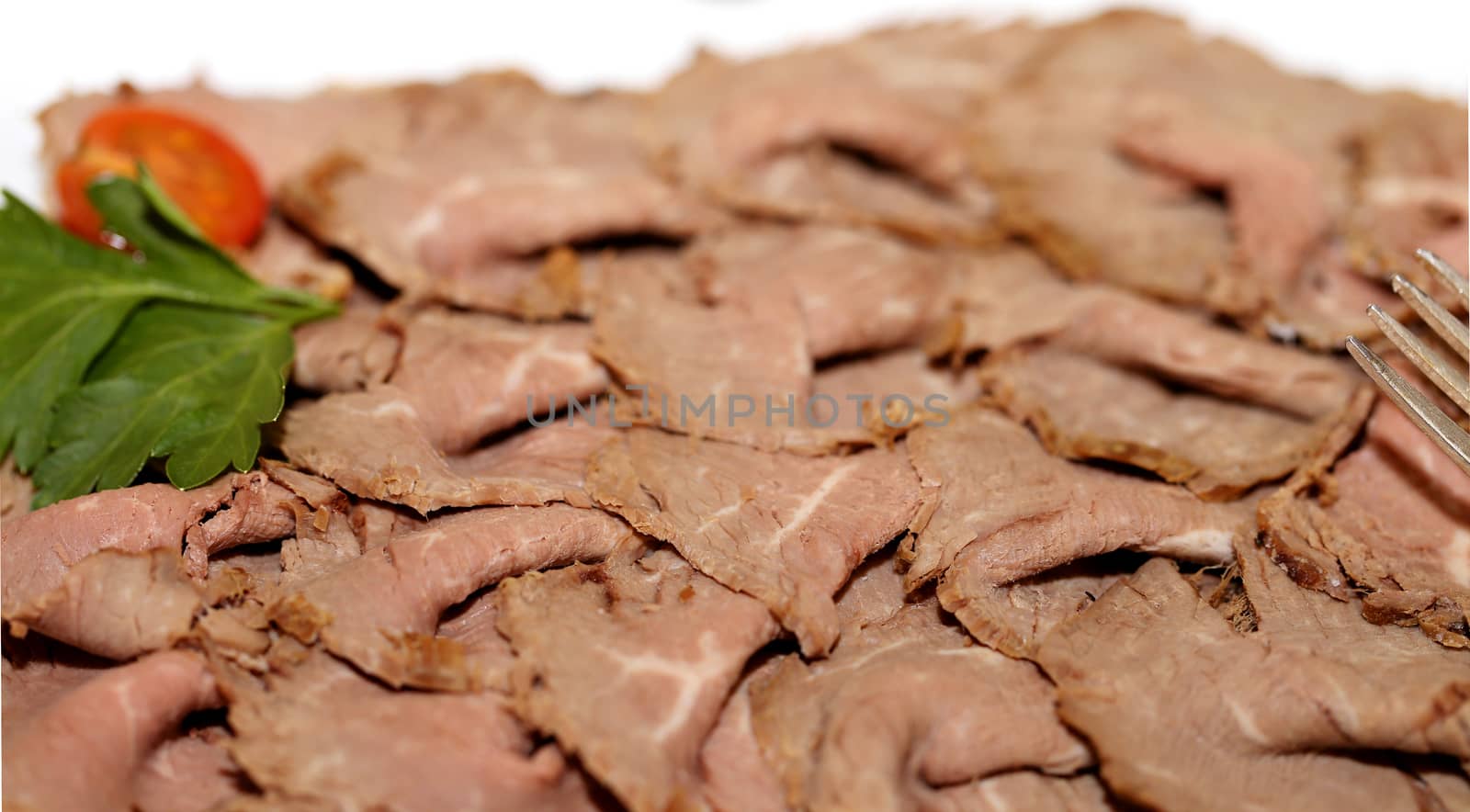 Beef photographed close up on white background