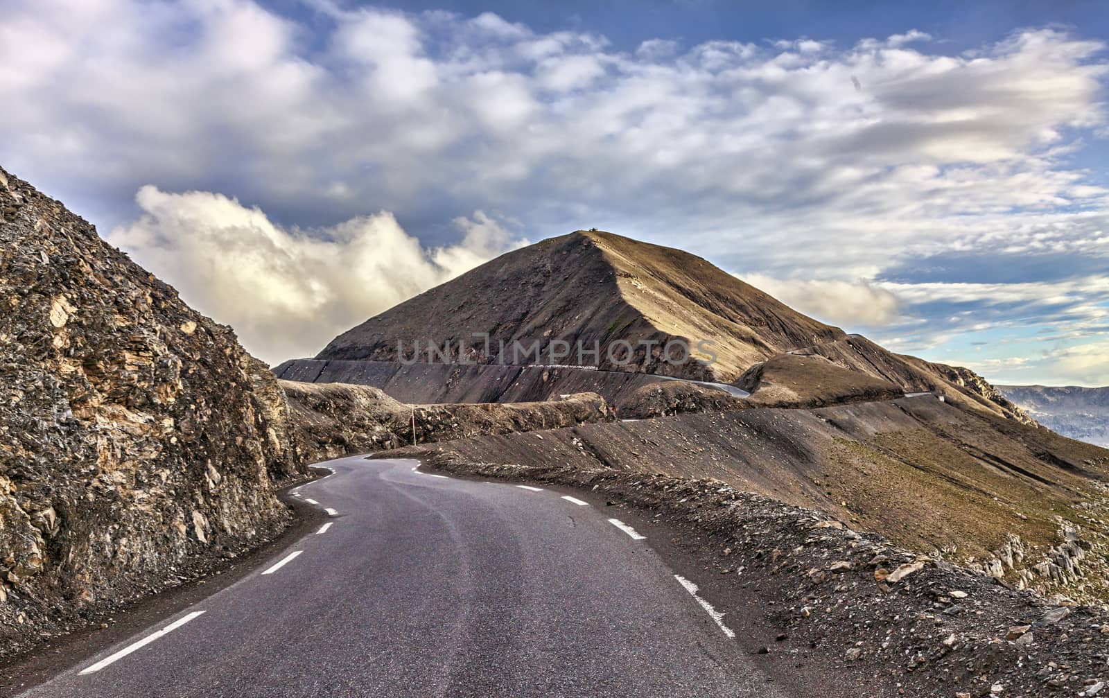 Image of the road to Cime de La Bonnette (2802m) which is the highest asphalted road in France and one of the highest road in Europe. It is located in the Mercantour National Park on the border of the departments of Alpes-Maritimes and Alpes-de-Haute-Provence.