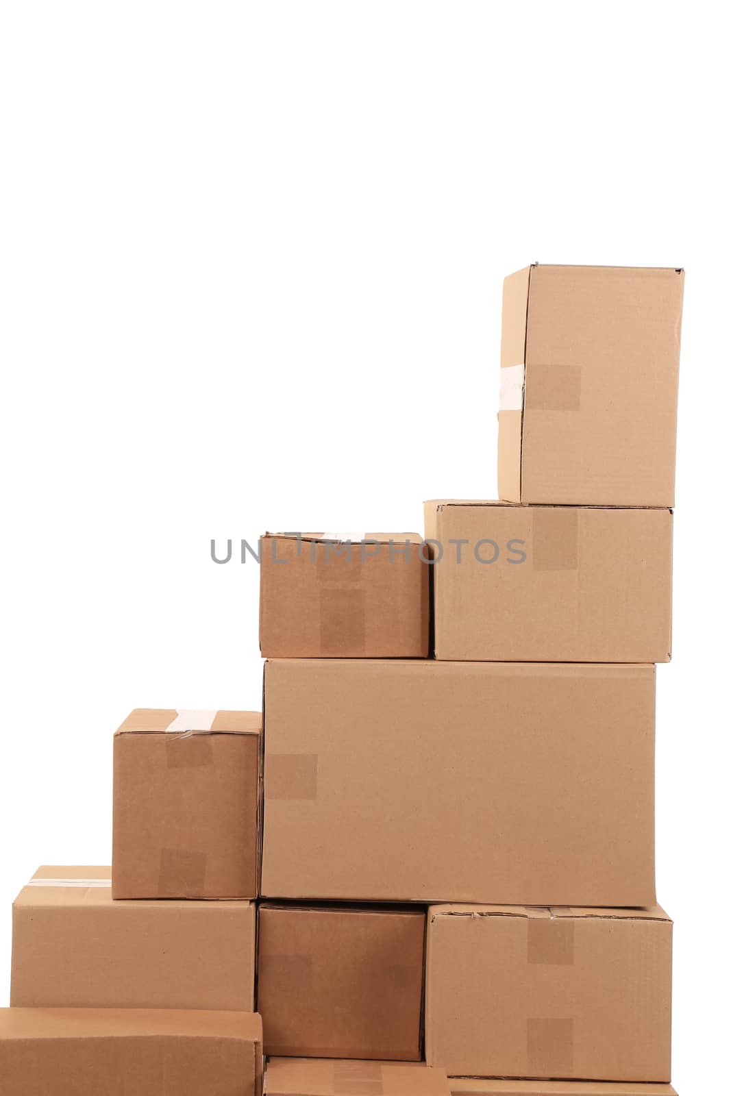 Stack of cardboard boxes. Isolated on a white background.