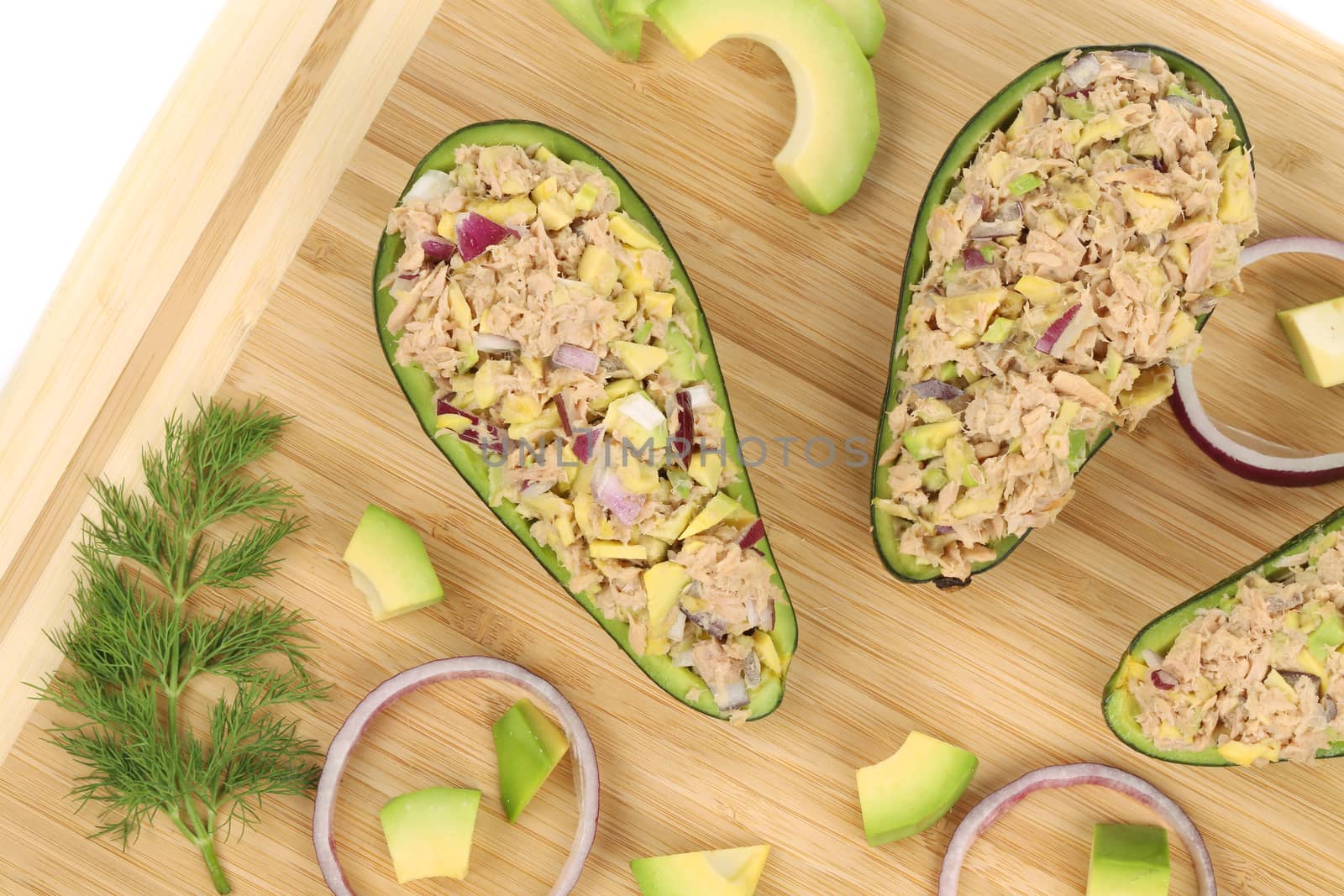 Avocado salad with tuna.