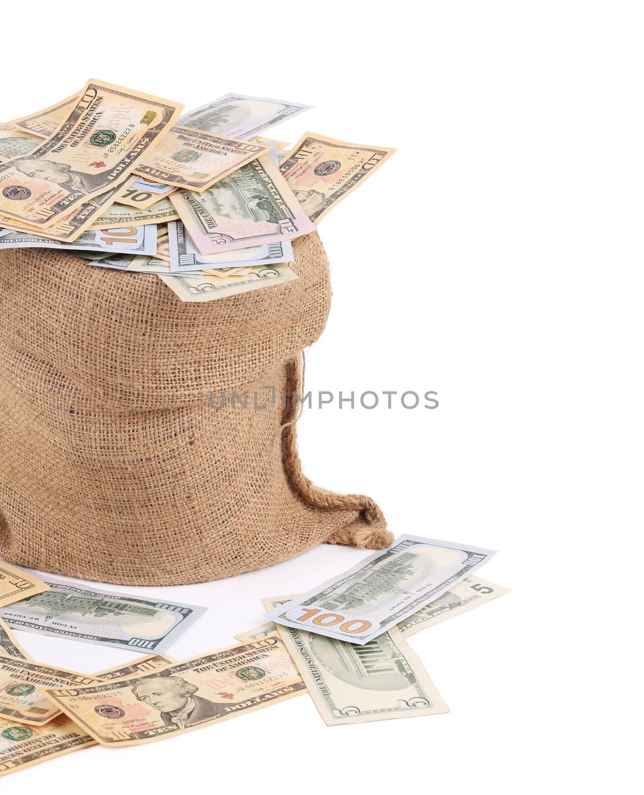 Money in the bag. Isolated on a white background.