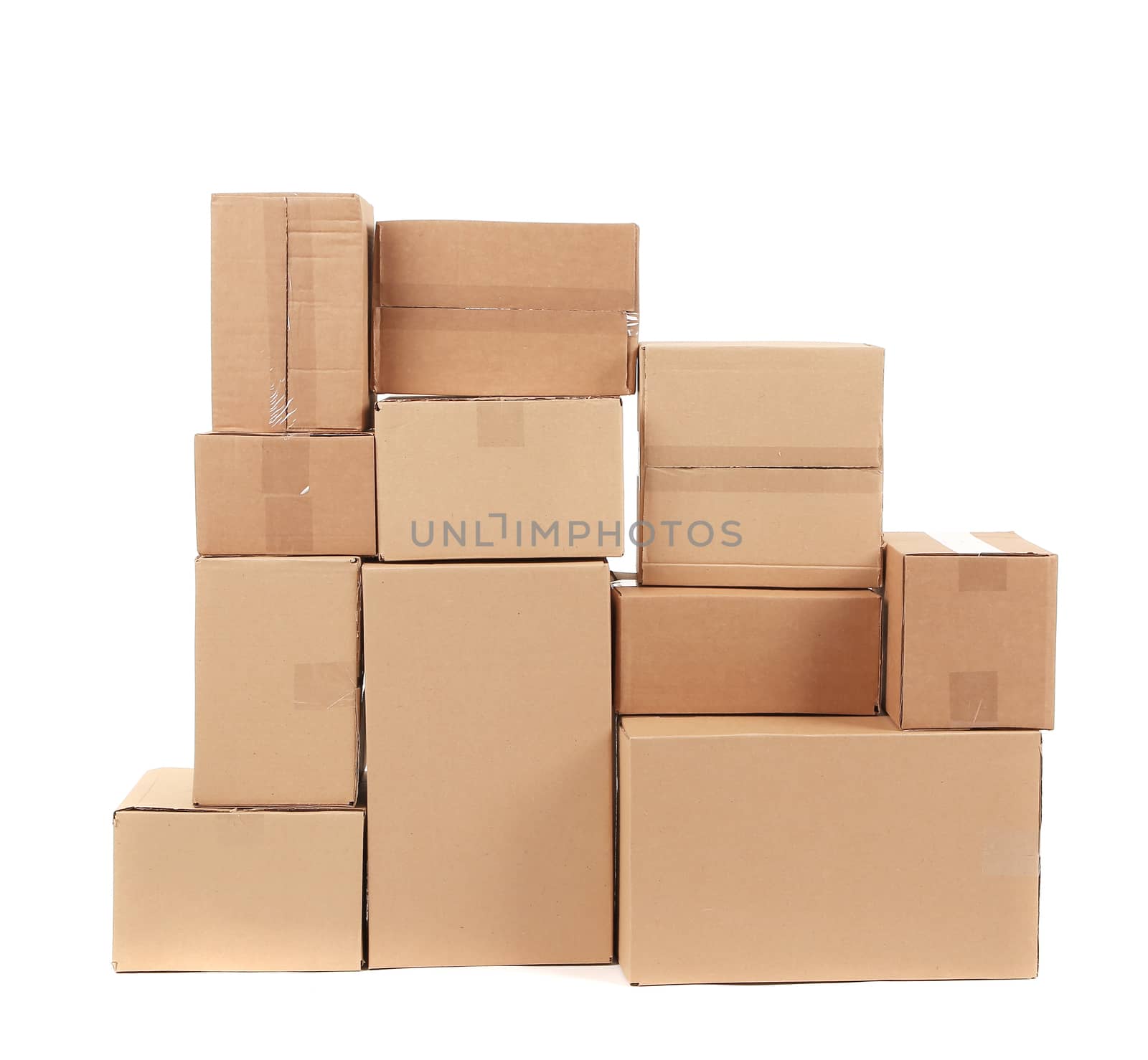 Stack of cardboard boxes. Isolated on a white background.