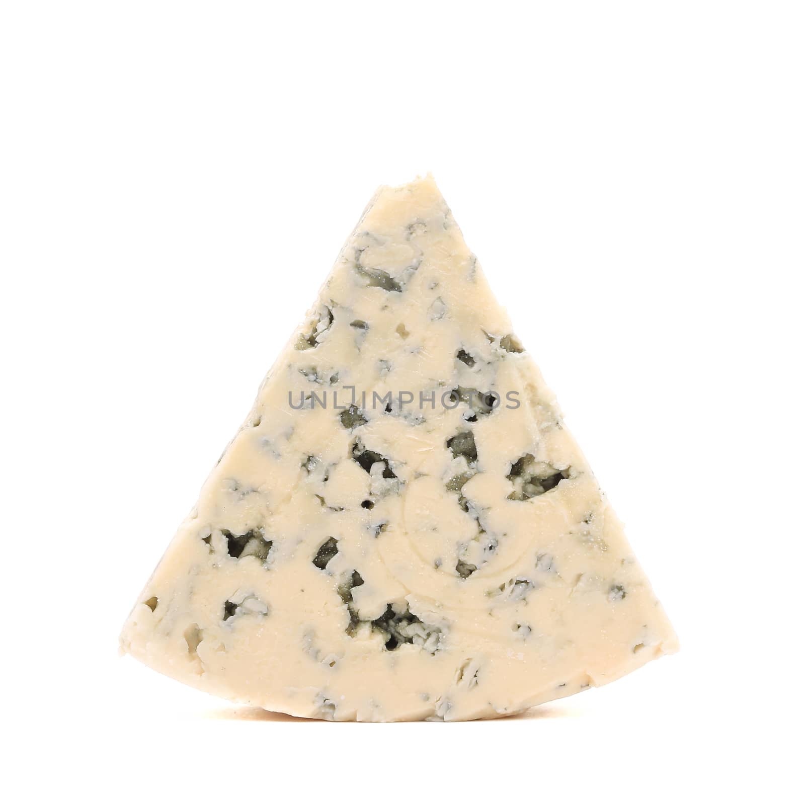 Slice of dor blue cheese. Isolated on a white background.