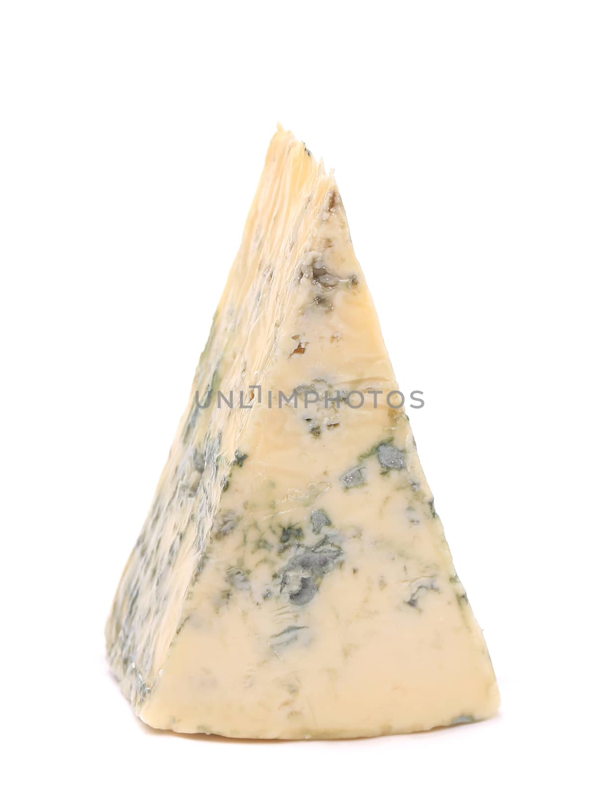 Slice of dor blue cheese. Isolated on a white background.