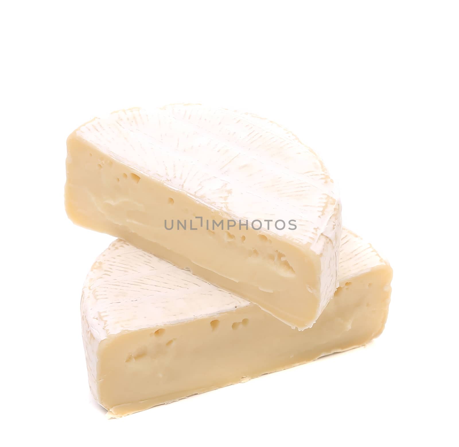 Half round camembert. Isolated on a white background.