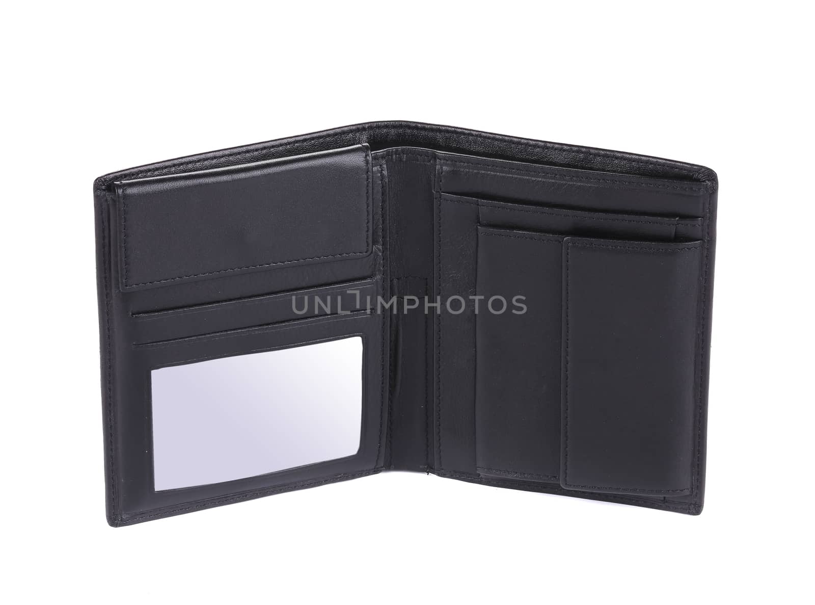 Black leather wallet. Isolated on a white background.