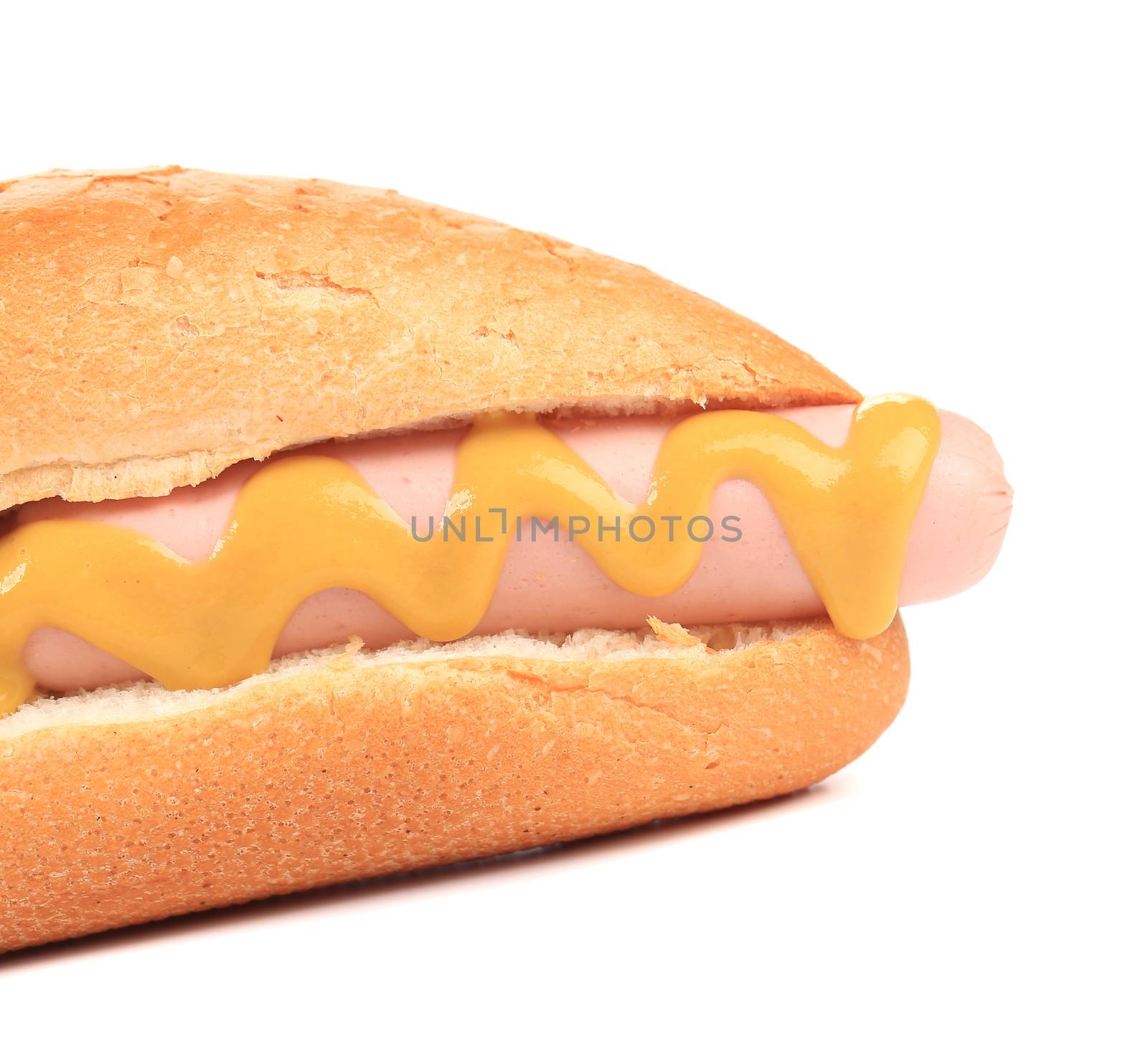 Closeup of hot dog. Isolated on a white background.