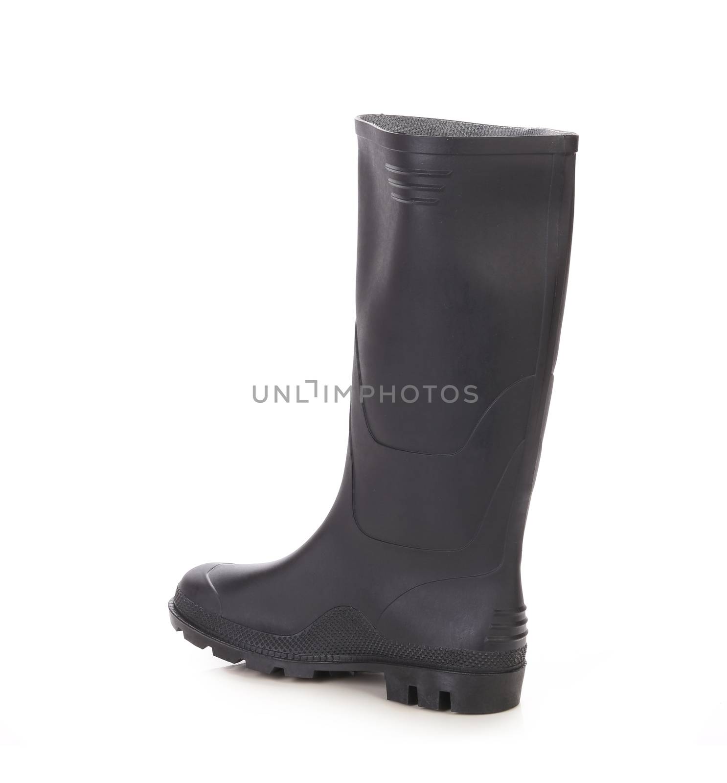 Black leather boot. Isolated on a white background.