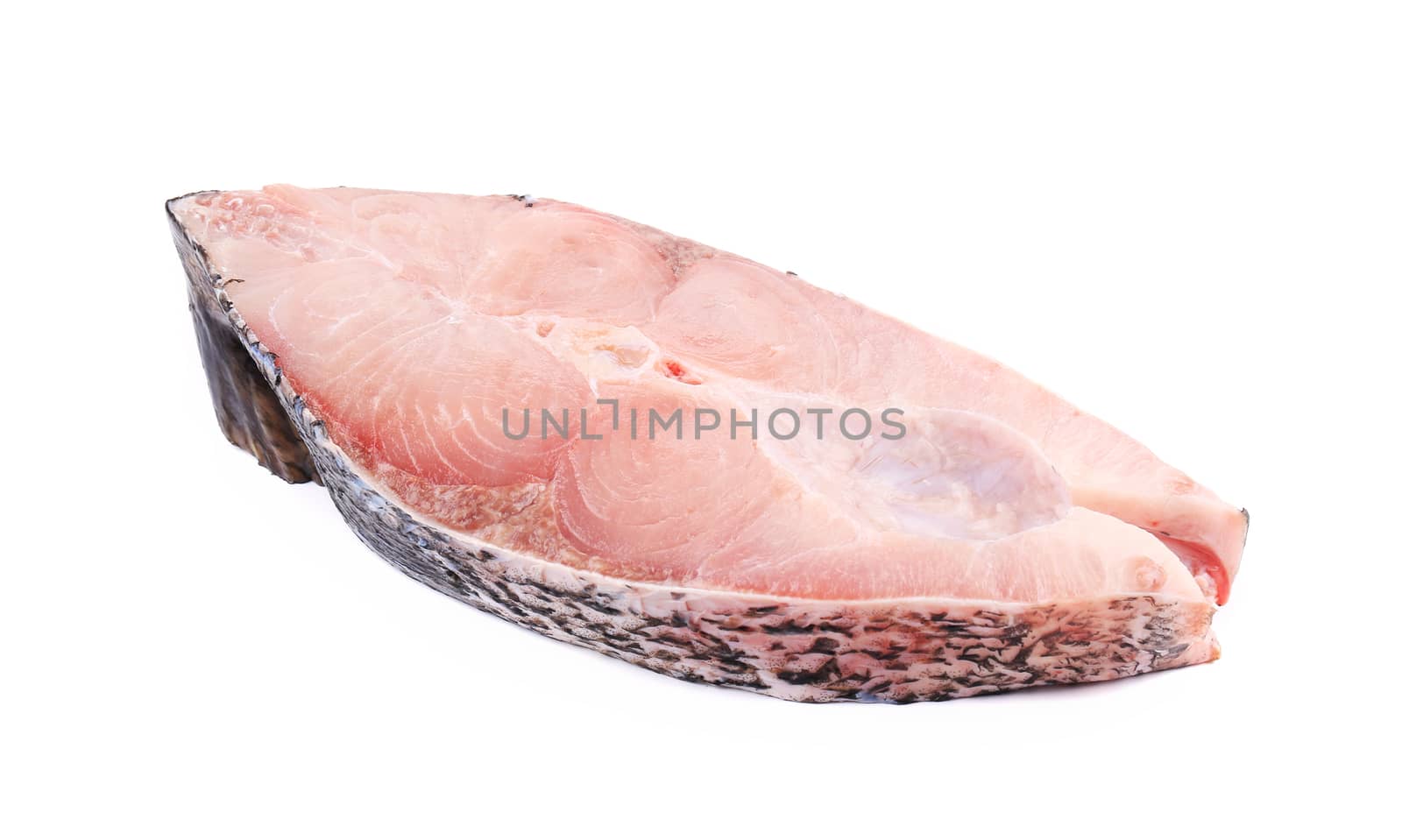 Fresh carp steak.  Isolated on a white background.