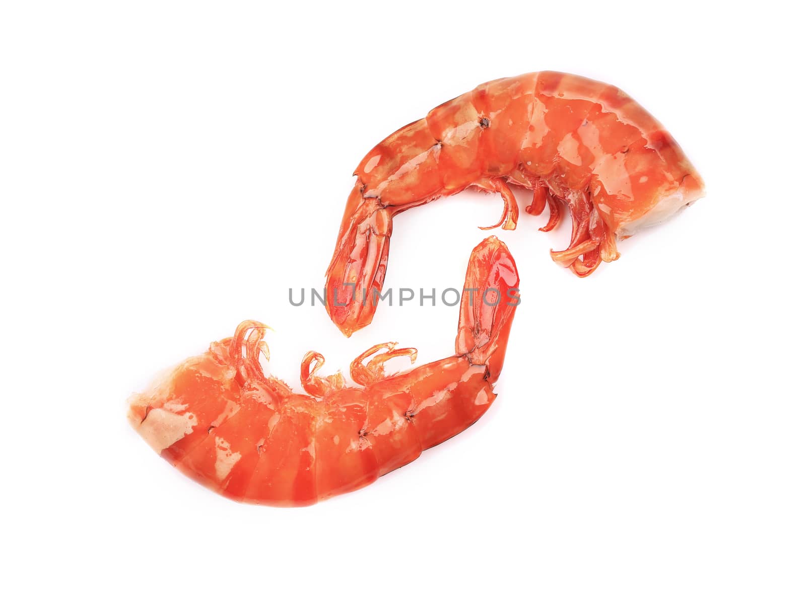 Tasty boiled shrimps. Isolated on a white background.