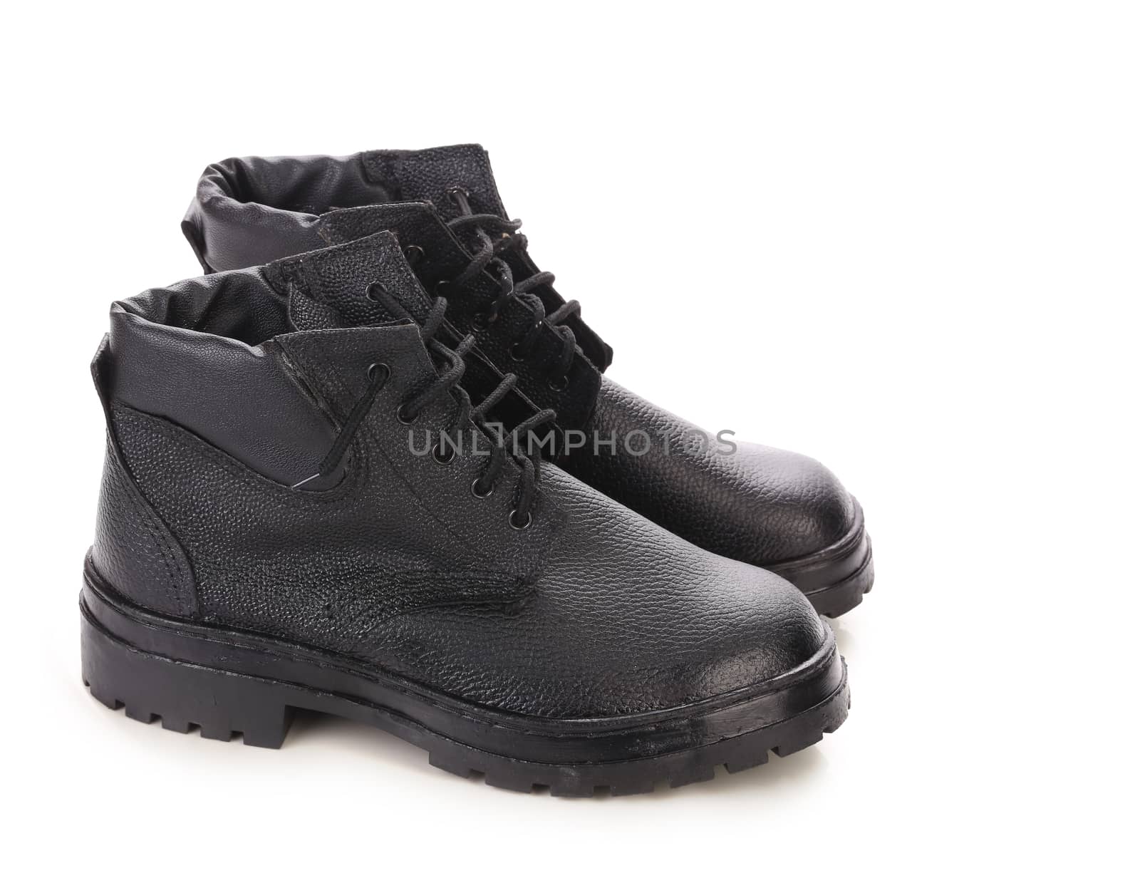 Black leather boots. Isolated on a white background.