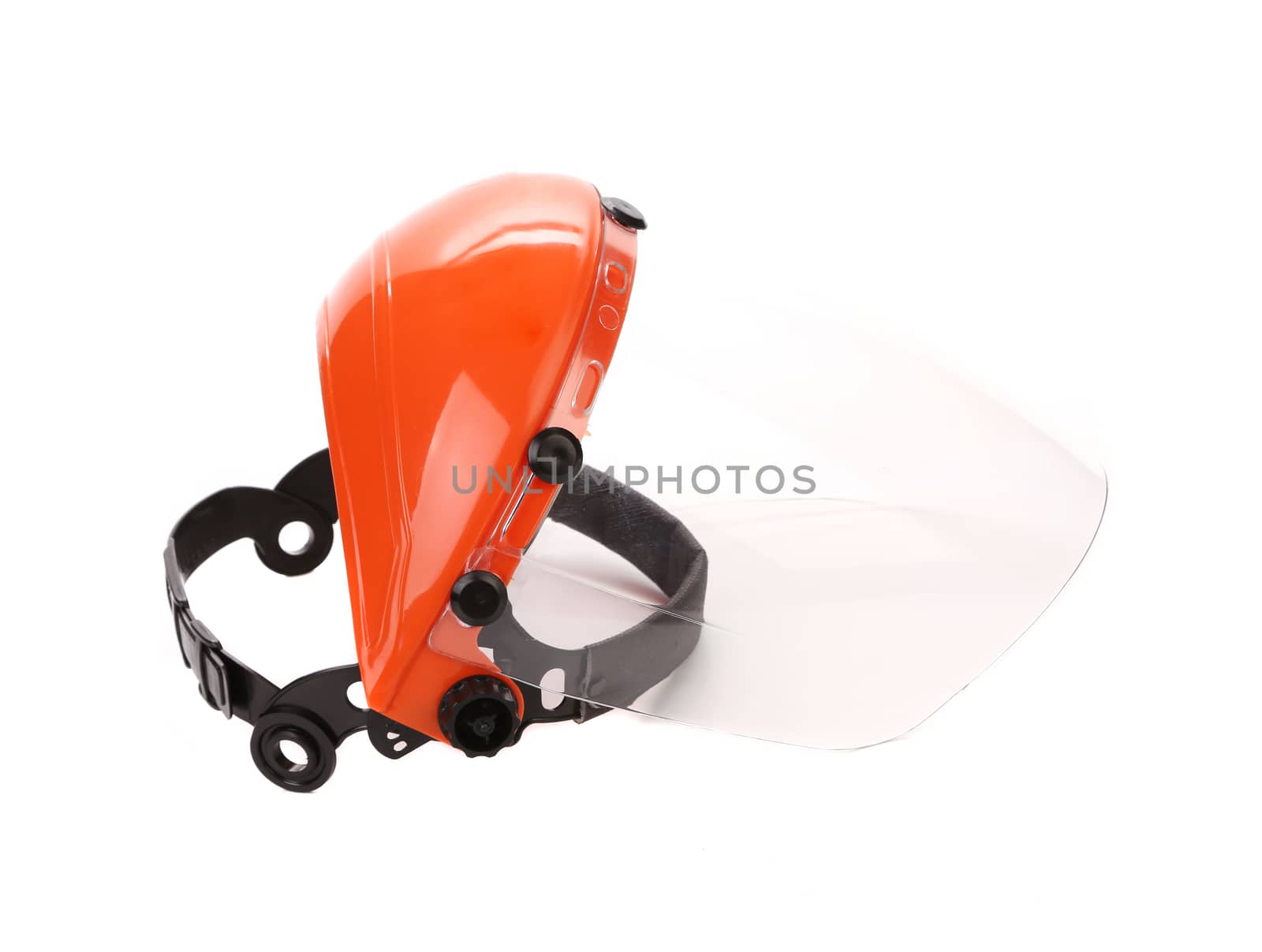 Plastic protective face shield. Isolated on a white background.