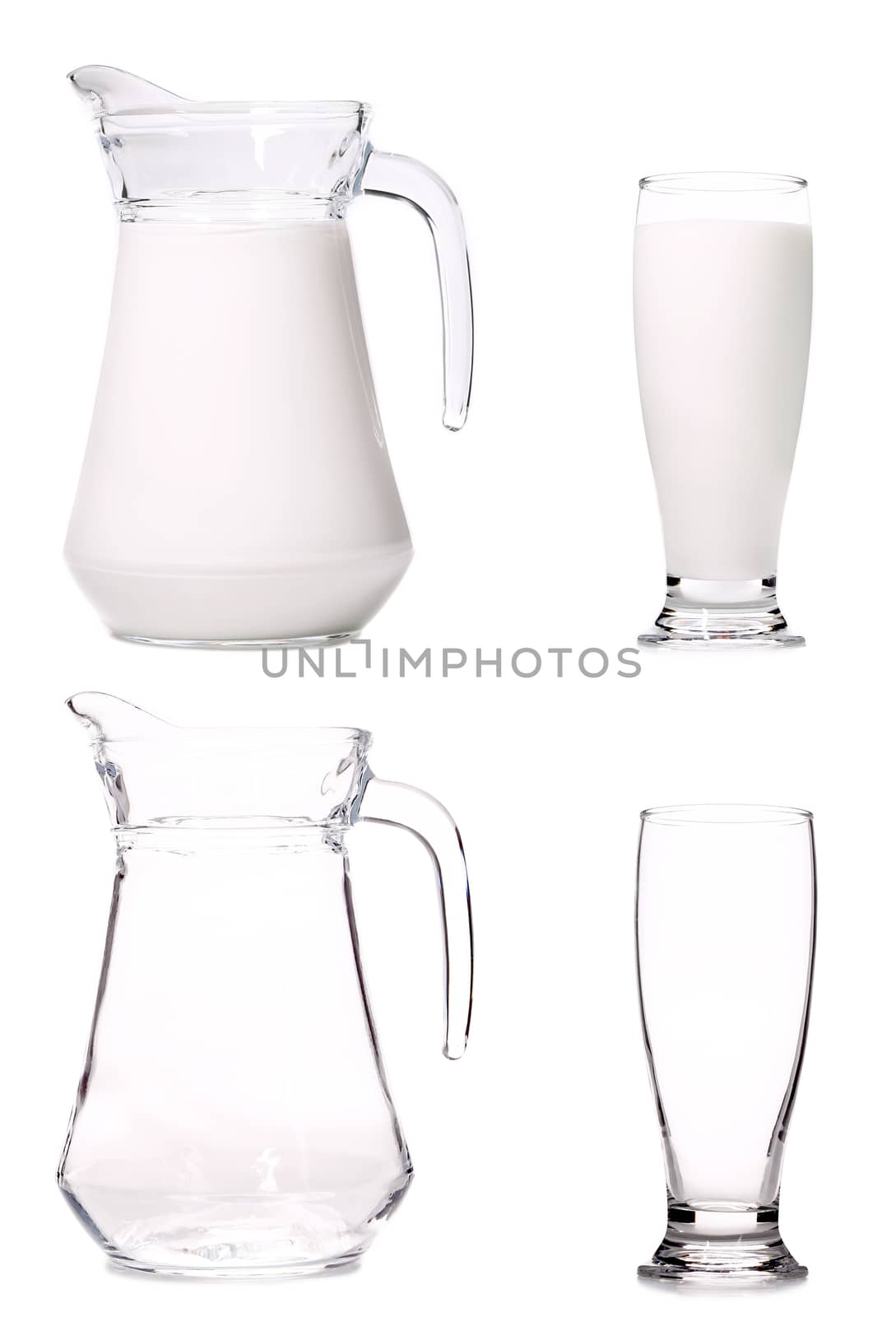 Pitcher and glass of milk. Isolated on a white background.